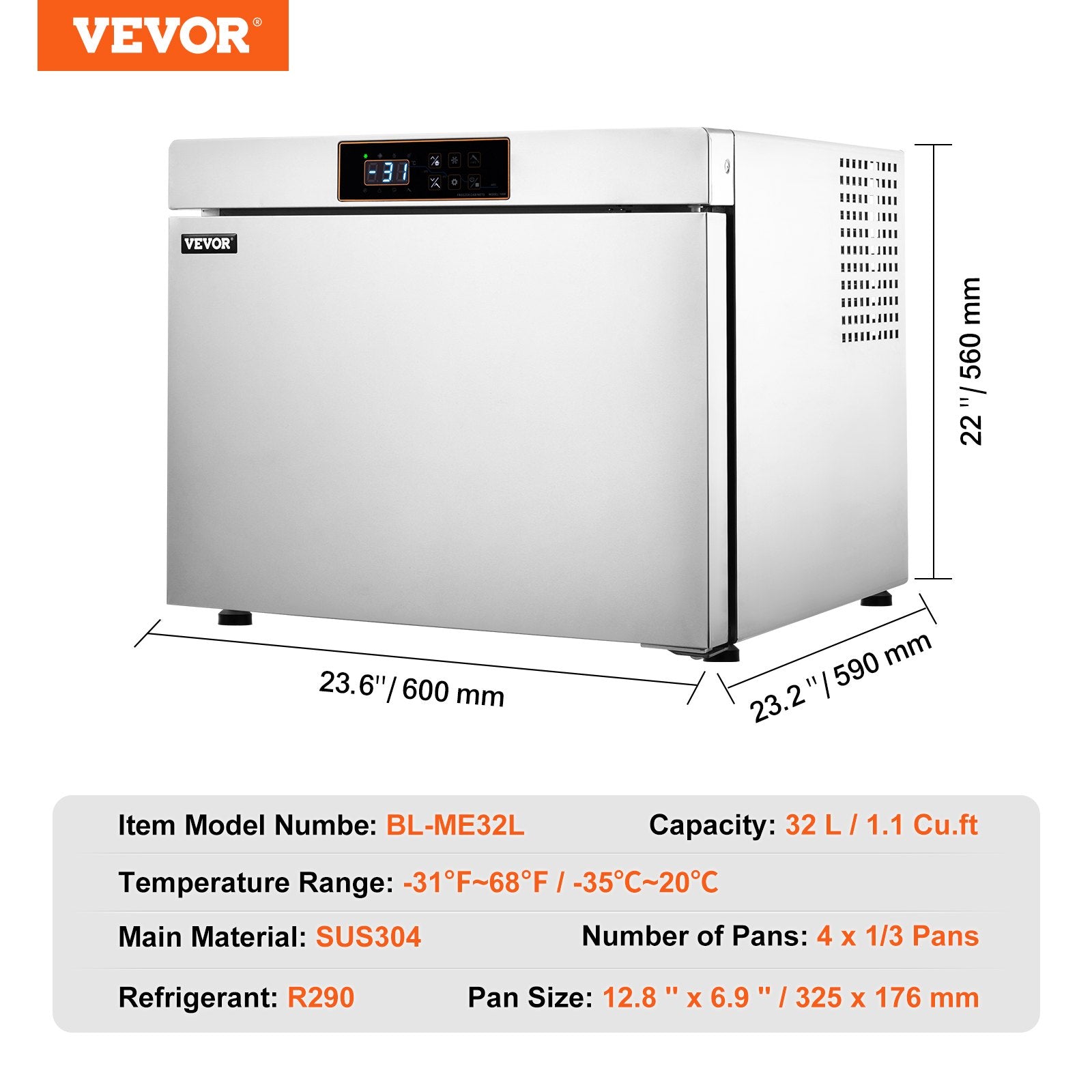 Šokinio šaldymo kamera VEVOR DF-ME32LB, 32 l