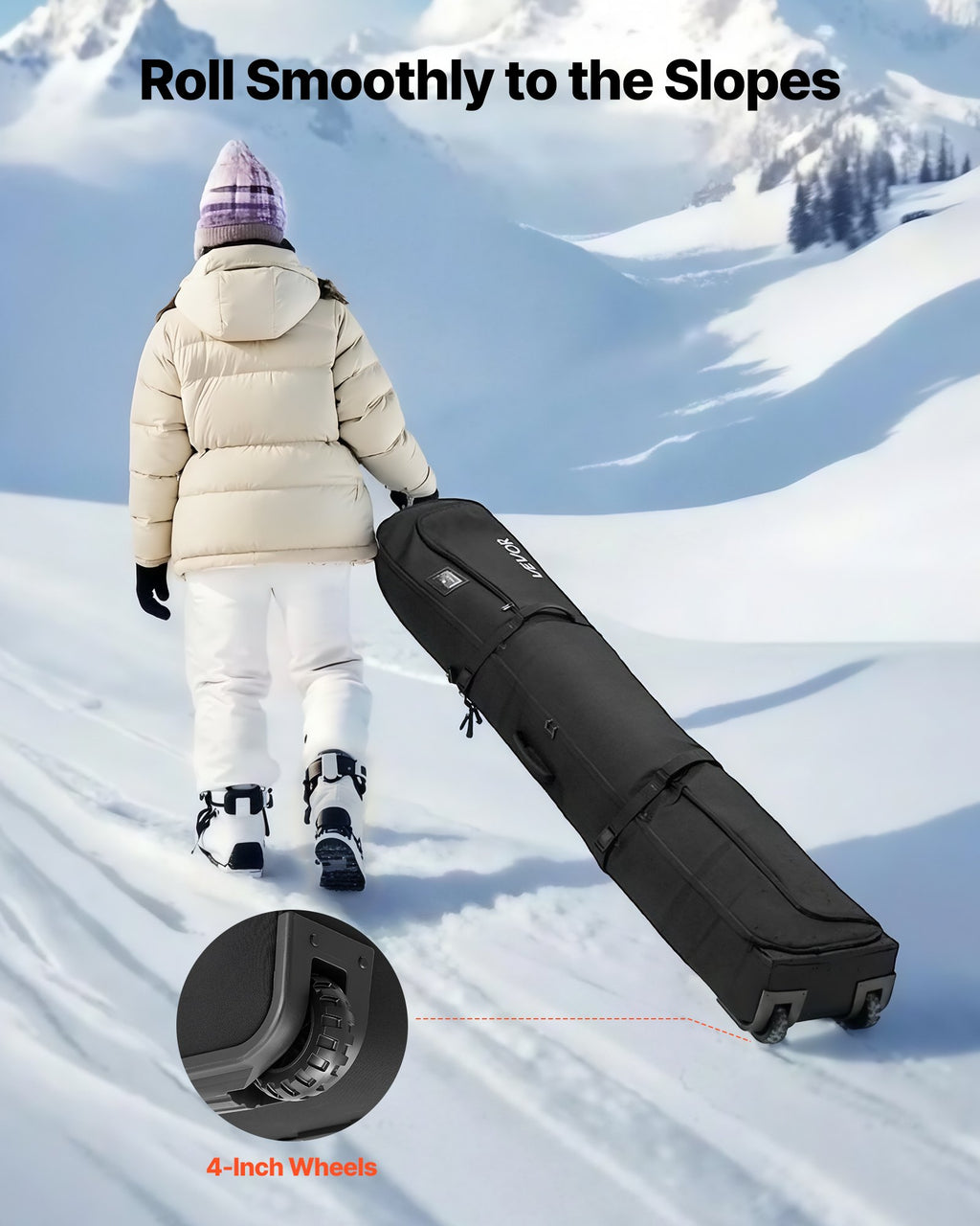 Slidinėjimo krepšys su ratukais VEVOR ZL-YDB-0120, iki 175 cm ilgio