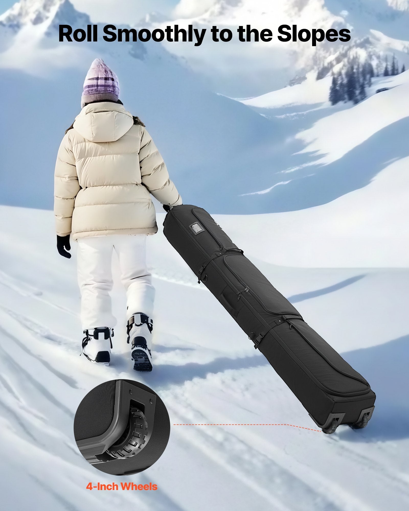Slidinėjimo krepšys su ratukais VEVOR ZL-YDB-0119, iki 190 cm ilgio