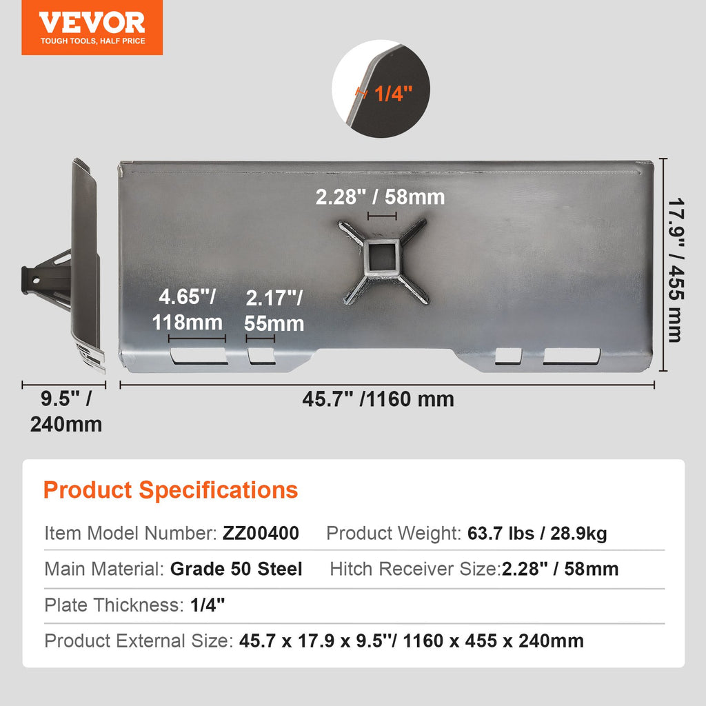Mini krautuvo prikabinimo plokštė VEVOR ZZ00400, 1360 kg keliamoji galia