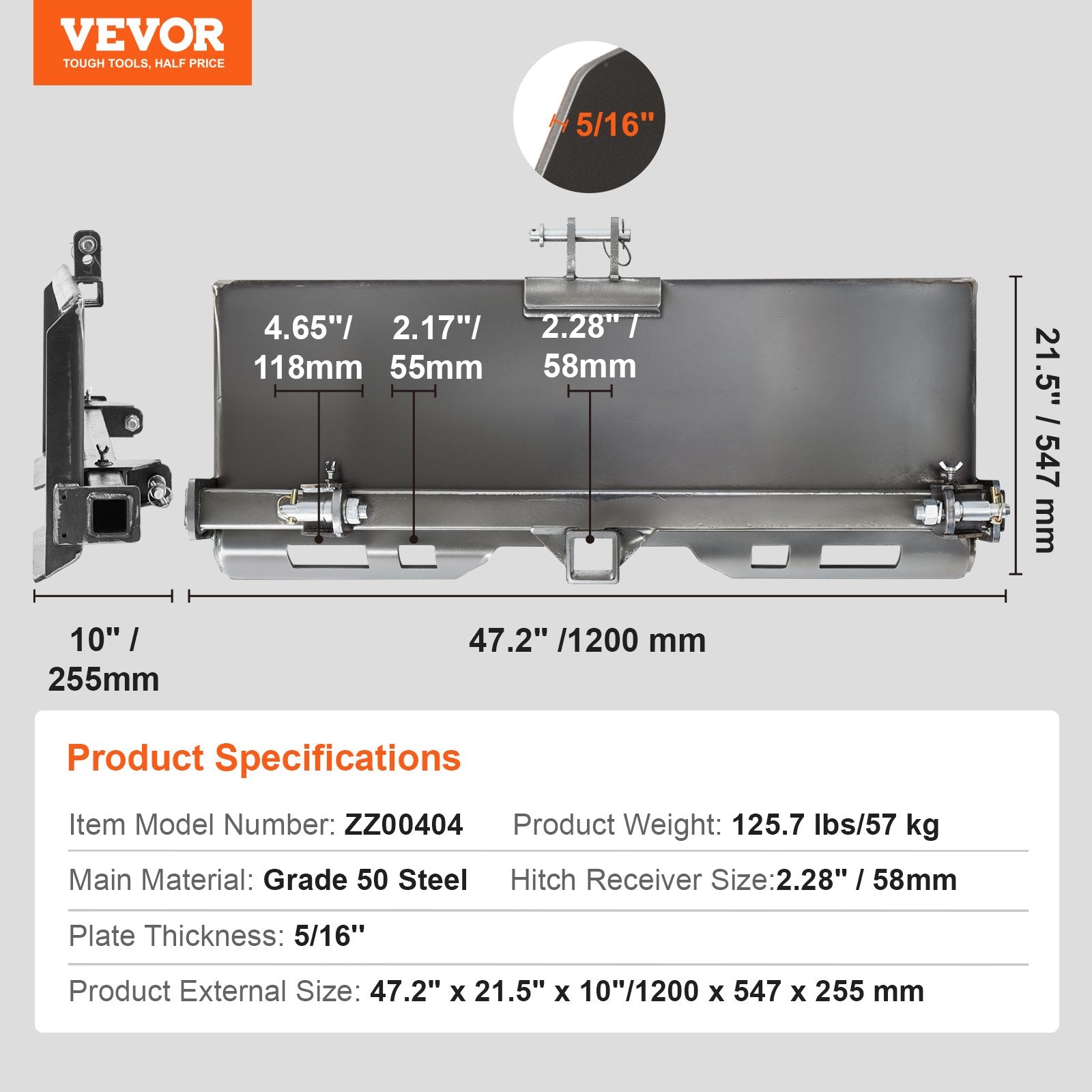 Universali 3 taškų mini krautuvo tvirtinimo plokštė VEVOR ZZ00404, 2721 kg keliamoji galia