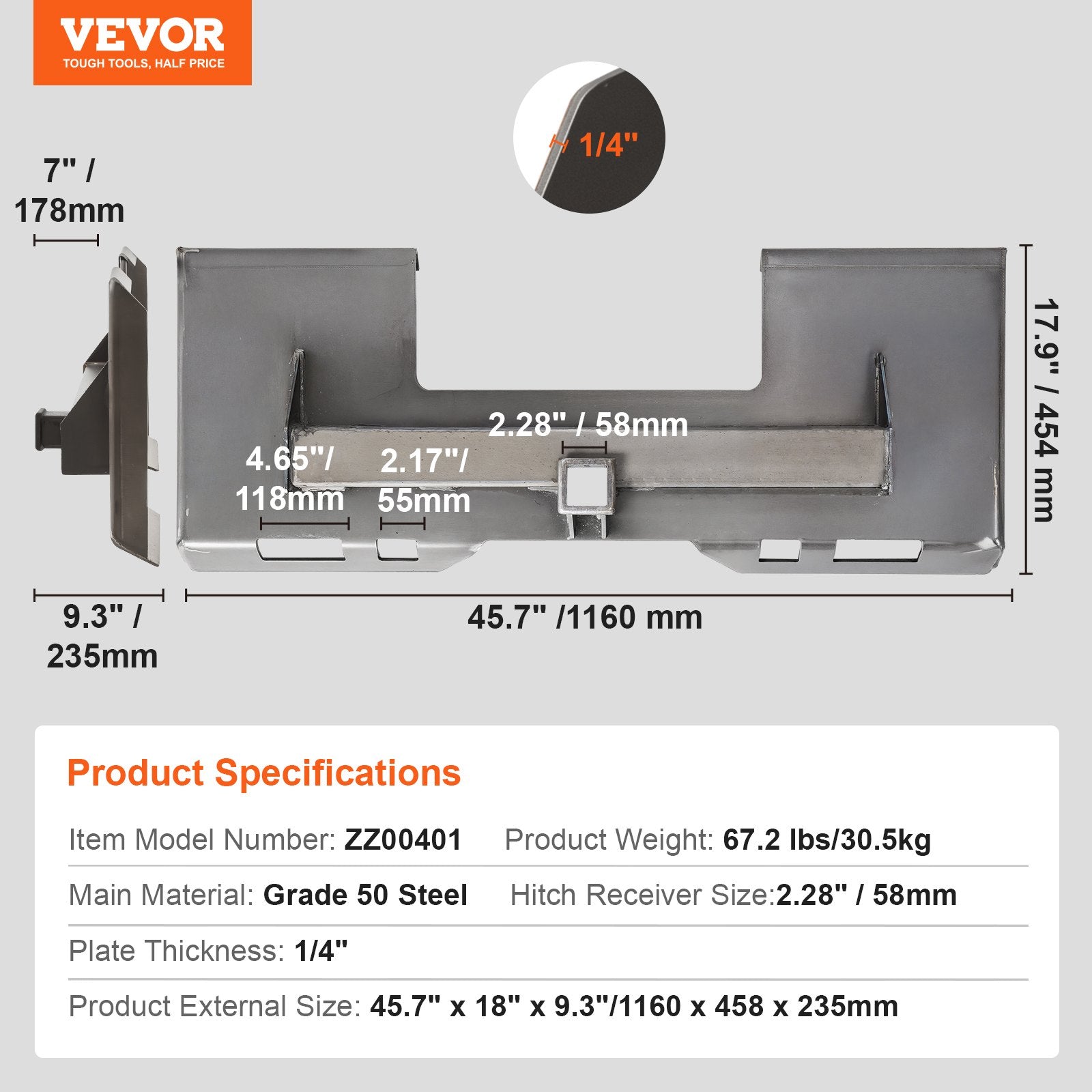 Mini krautuvo prikabinimo plokštė VEVOR ZZ00401, 3000 svarų keliamoji galia