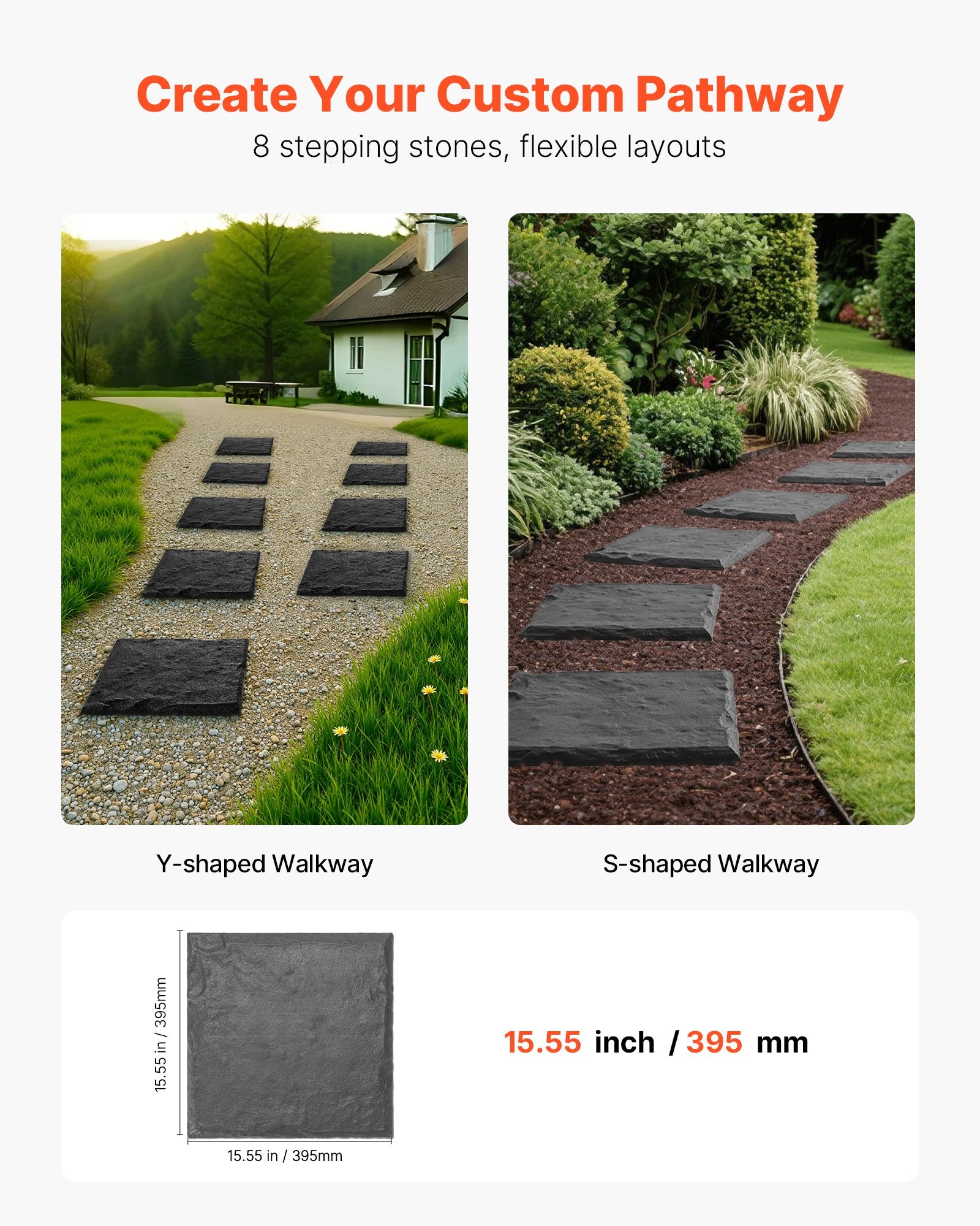 Sodo takelio plytelės VEVOR CP25-8H, 8 vnt., 39,5x39,5 cm