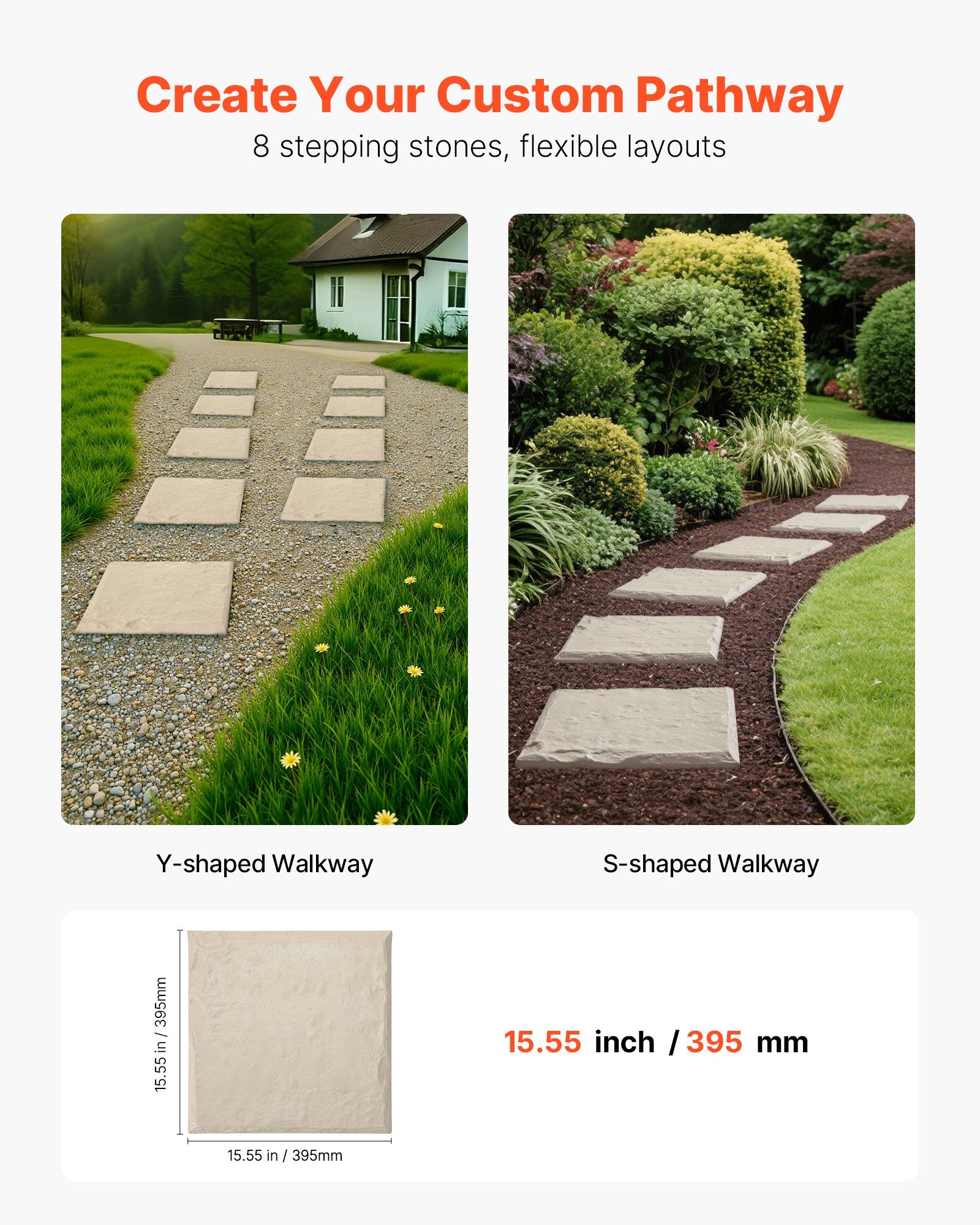Sodo takelio plytelės VEVOR CP25-8M, 8 vnt., 39,5x39,5 cm