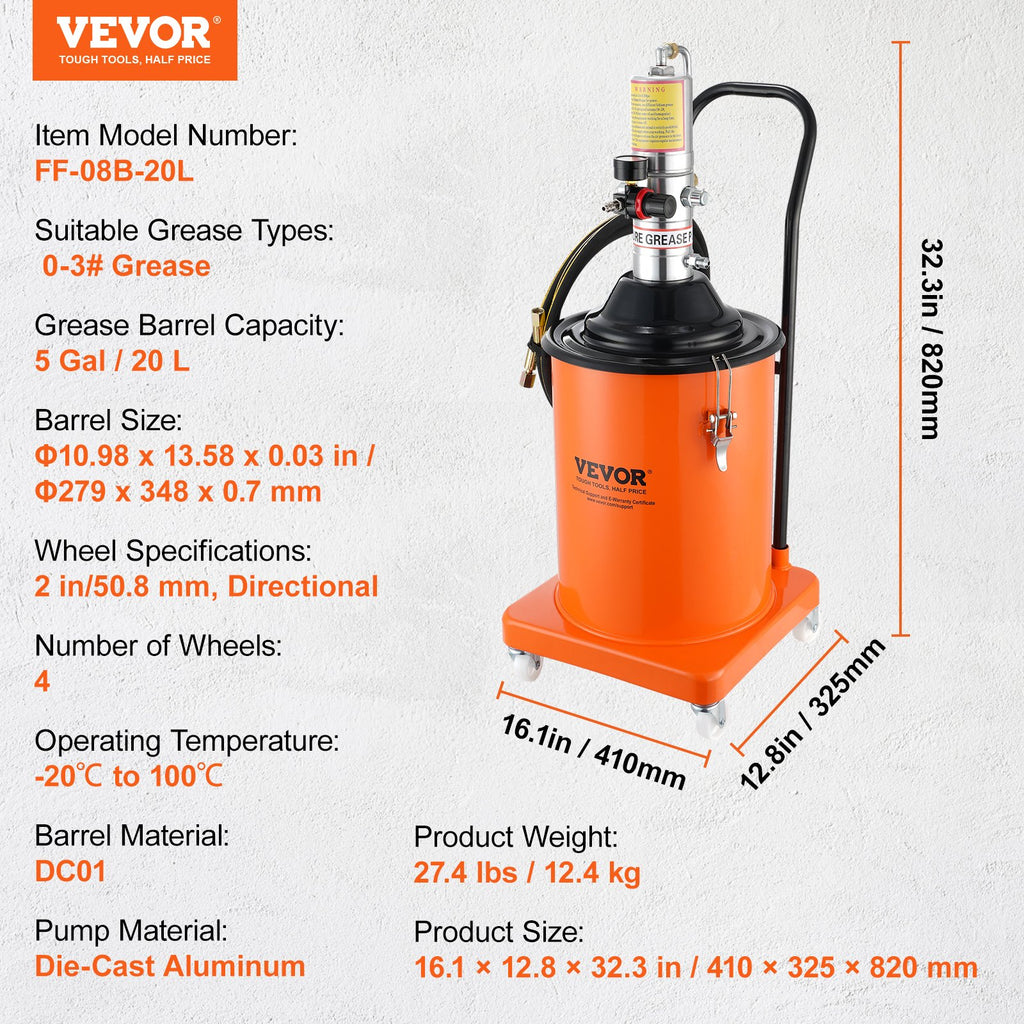 Pneumatinis tepalo siurblys VEVOR FF-08B-20L, 20 l talpa