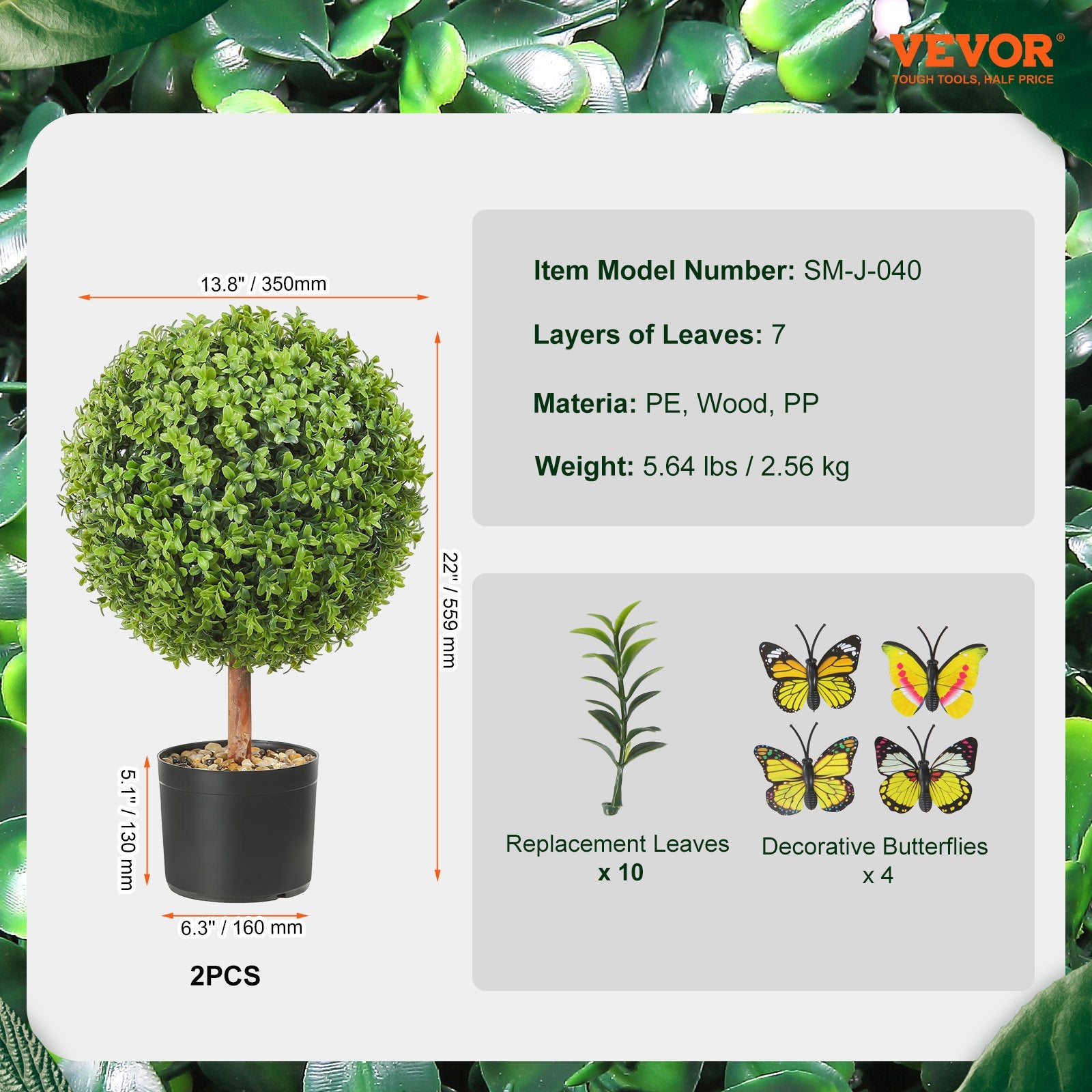 Dirbtiniai buksmedžio medeliai VEVOR SM-J-040, 61 cm aukščio (2 vnt.)