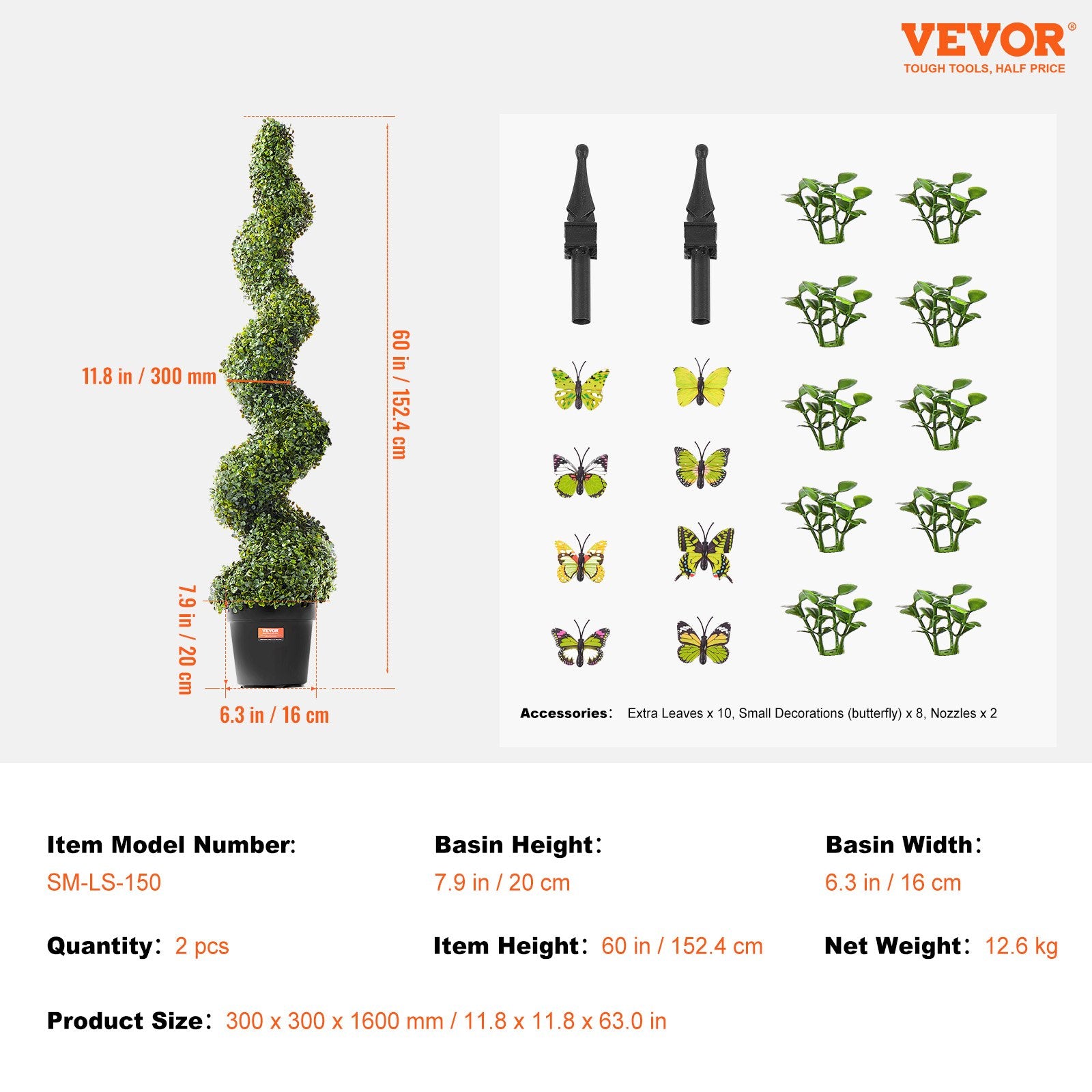 Dirbtinis buksmedis VEVOR SM-LS-150, 152 cm (2 vnt.)