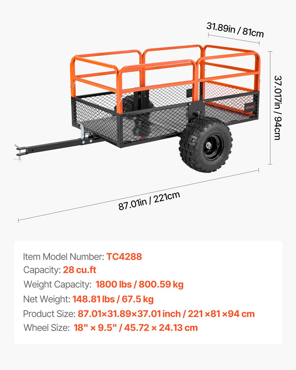 Sodo priekaba VEVOR TC4288, 800 kg keliamoji galia