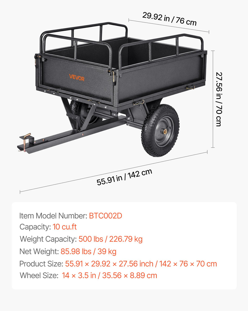 Sodo priekaba VEVOR BTC002D, 227 kg keliamoji galia