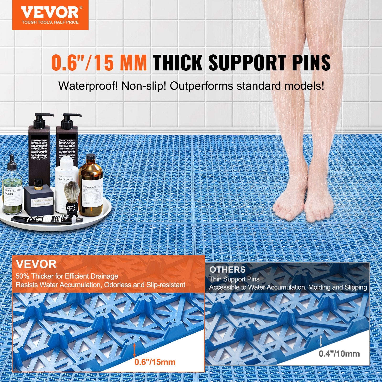 Modulinės drenažinės grindų plytelės VEVOR 30*30*1.5cm-U, 50 vnt.