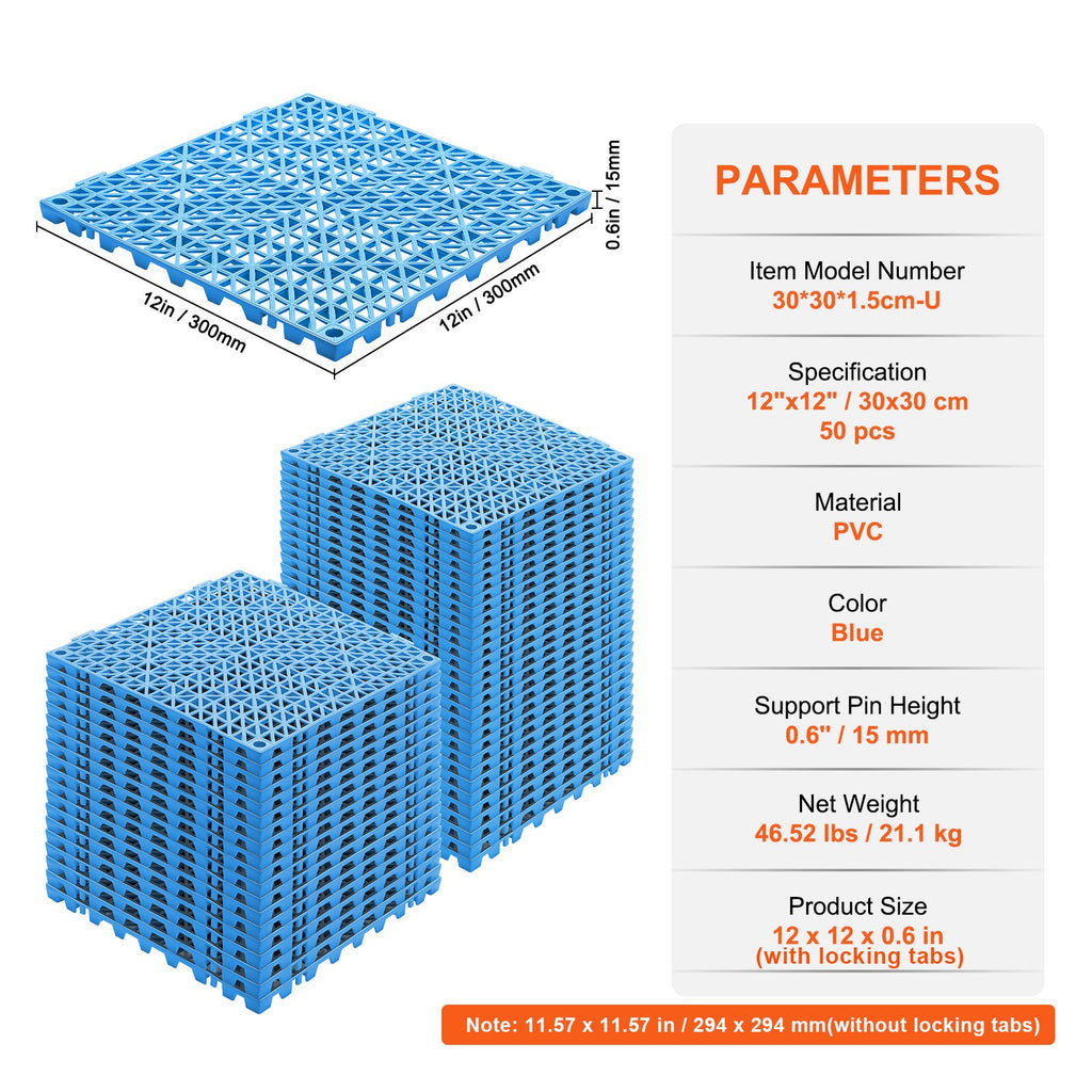 Modulinės drenažinės grindų plytelės VEVOR 30*30*1.5cm-U, 50 vnt.
