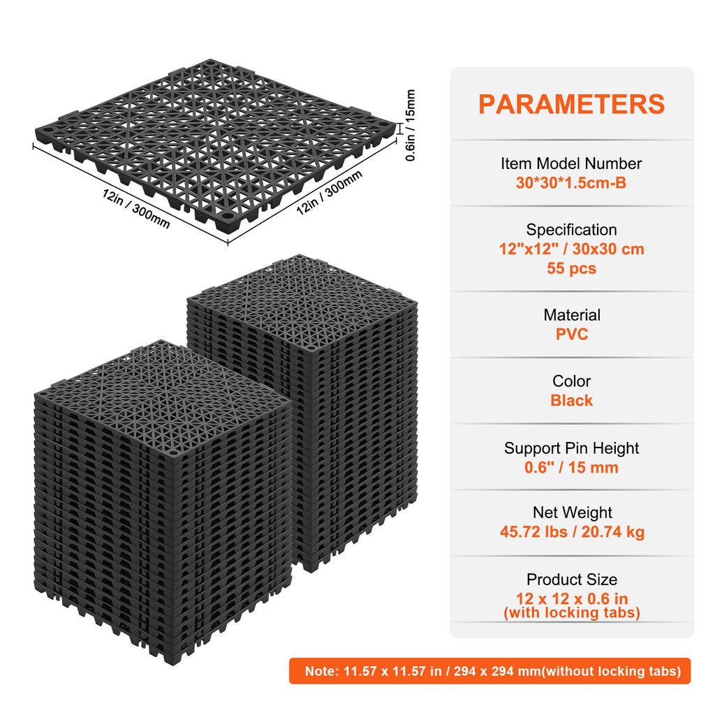 Modulinis drenažinis kilimėlis VEVOR 30*30*1.5cm-B, 55 vnt. rinkinys