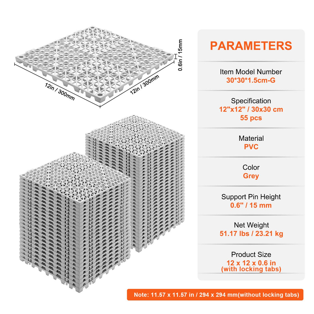 Modulinės drenažo plytelės VEVOR 30*30*1.5cm-G, 55 vnt. rinkinys