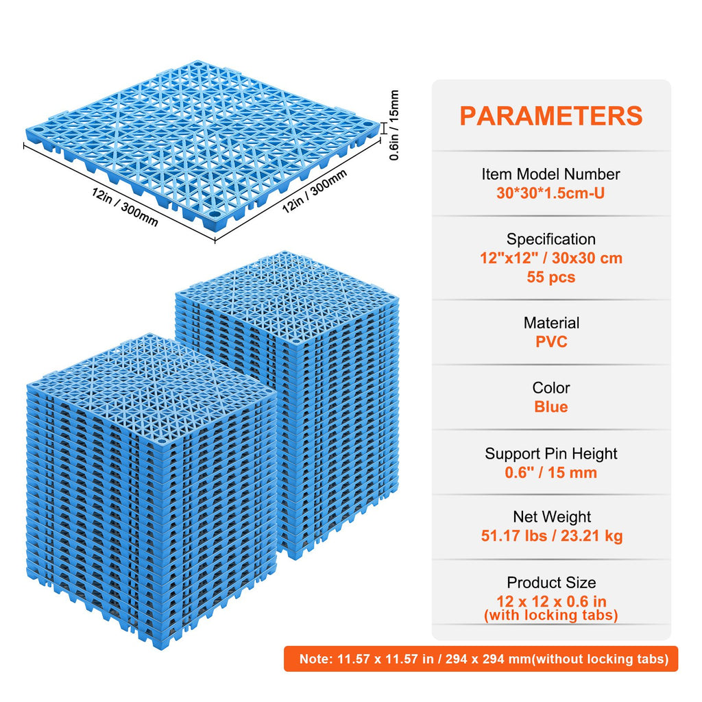 Modulinės drenažinės plytelės VEVOR 30x30x1.5cm-U, 55 vnt. rinkinys