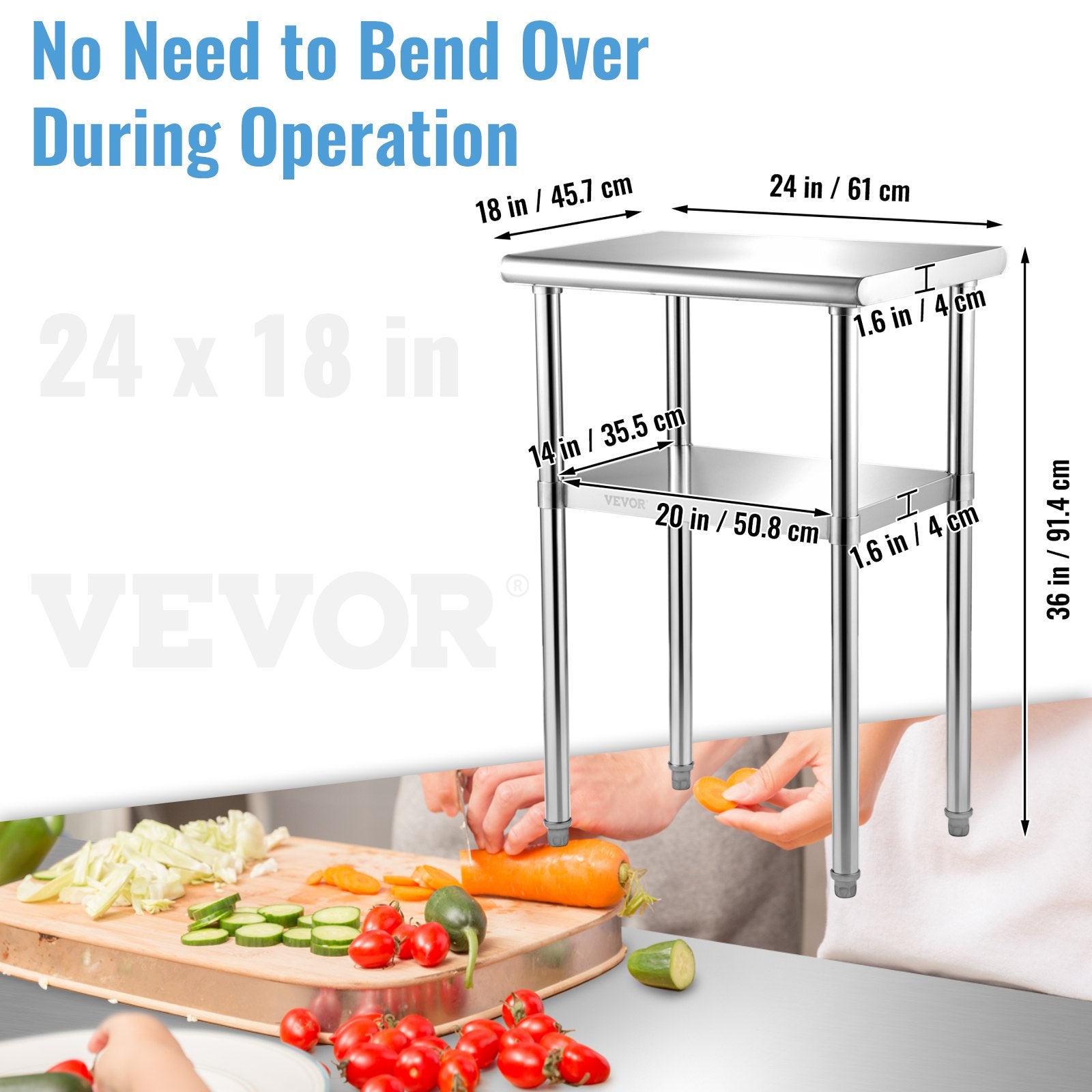 Nerūdijančio plieno paruošimo stalas VEVOR VV-SSWR-24*18, 272 kg apkrova