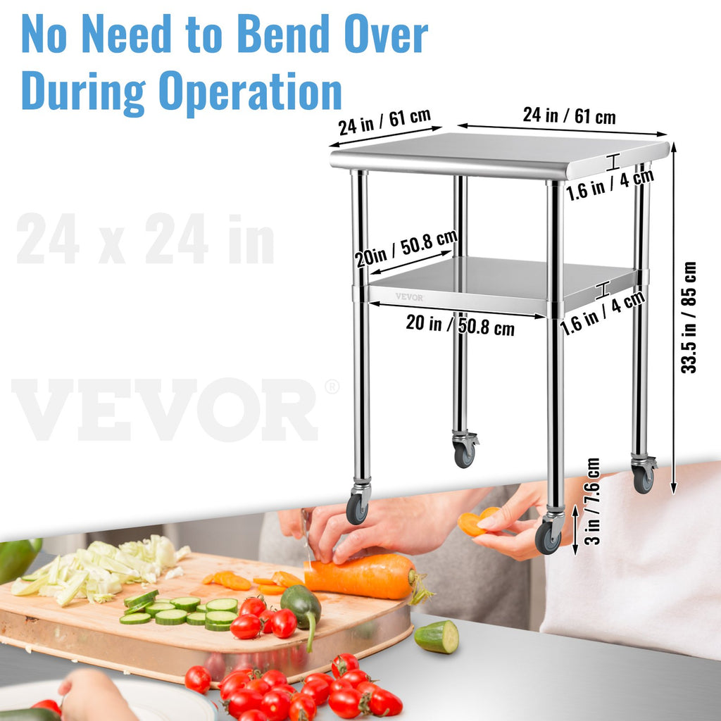 Nerūdijančio plieno paruošimo stalas VEVOR VV-SSWR-JL-24*24, 272 kg apkrova