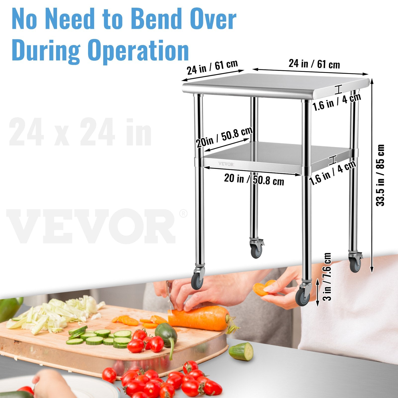 Nerūdijančio plieno paruošimo stalas VEVOR VV-SSWR-JL-24*24, 272 kg apkrova