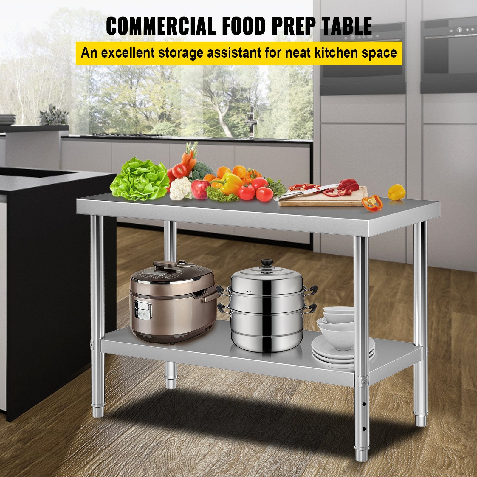 Nerūdijančio plieno paruošimo stalas VEVOR VV-SSWT-WJL-4824, 122 x 61 cm