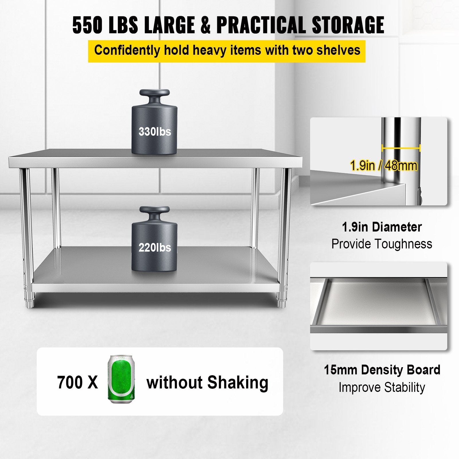 Nerūdijančio plieno paruošimo stalas VEVOR VV-SSWT-WJL-7230, 183 x 76 cm