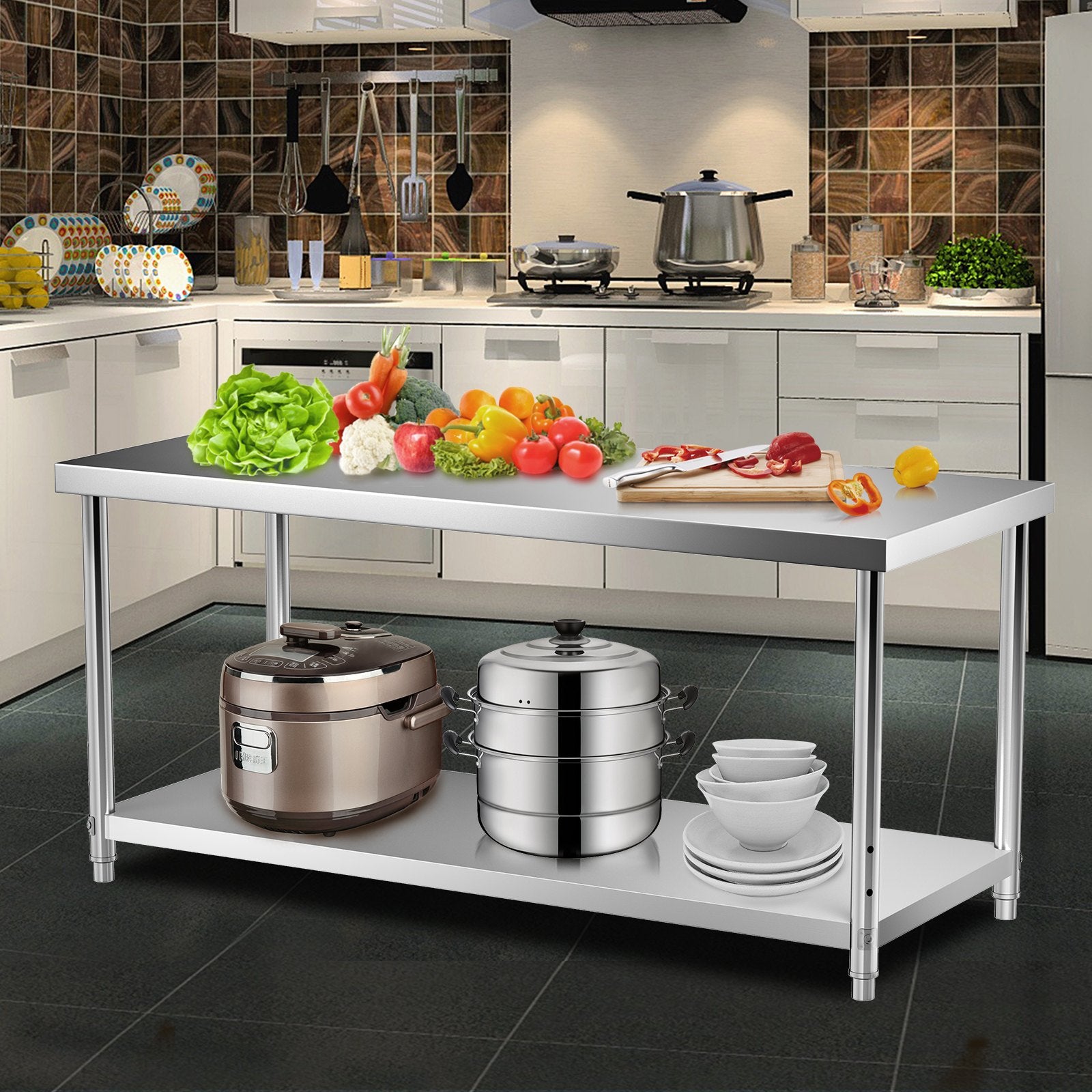 Nerūdijančio plieno paruošimo stalas VEVOR VV-SSWT-WJL-7230, 183 x 76 cm