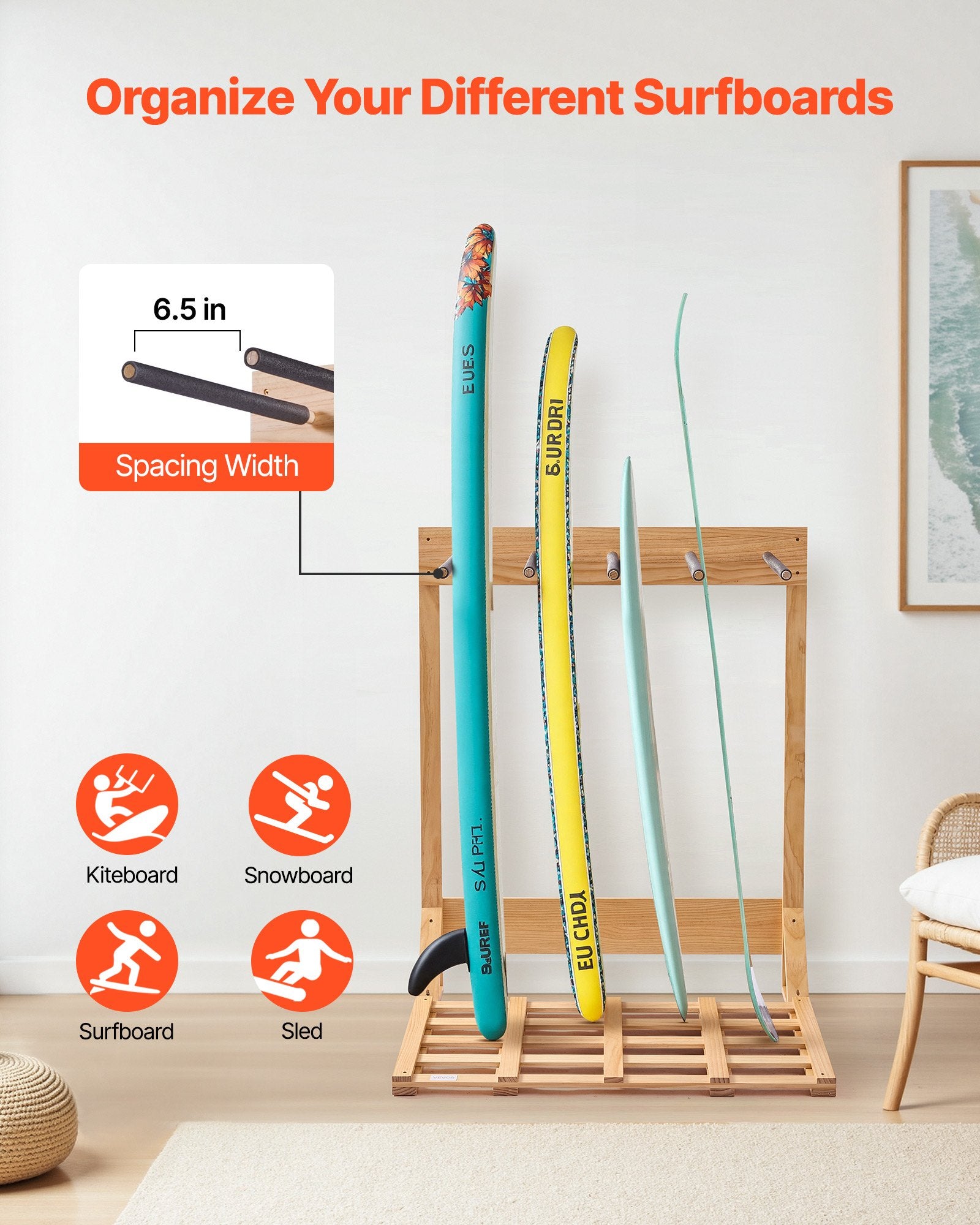 Vertikalus banglenčių stovas VEVOR SSSVS-03, 4 aukštų