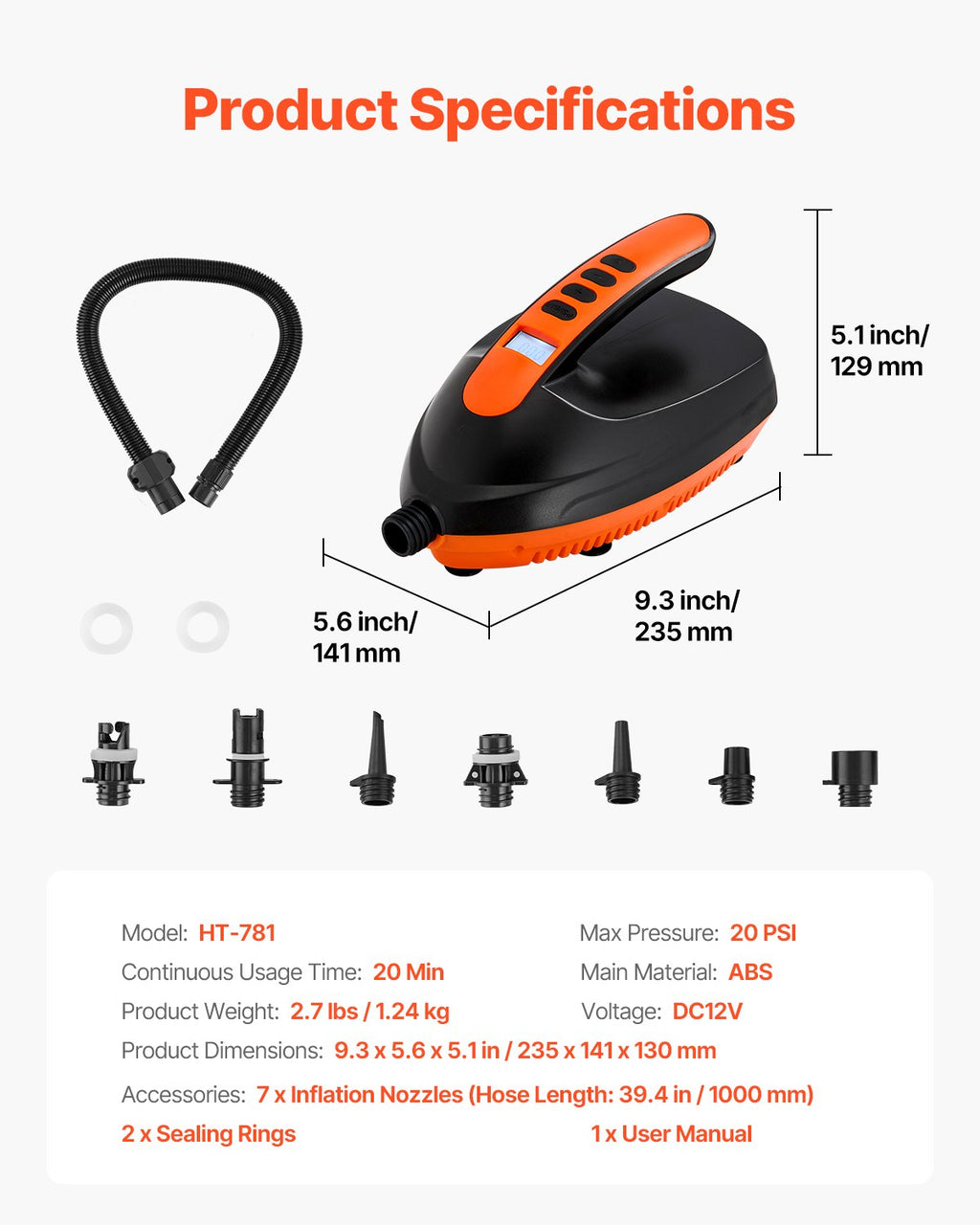 Elektrinė pompa irklentėms VEVOR HT-781, 20 PSI