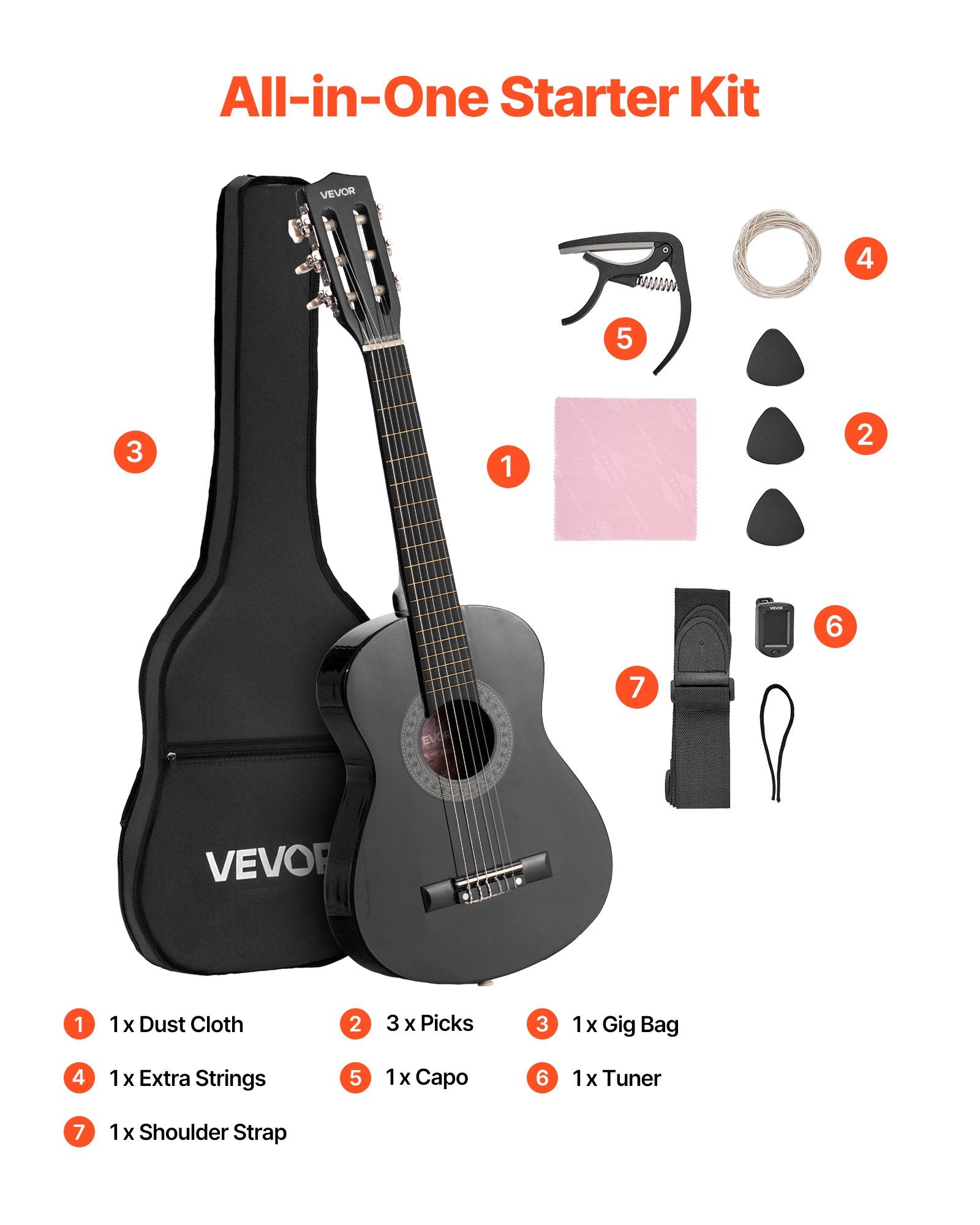Klasikinė gitara VEVOR M5126, 780 mm