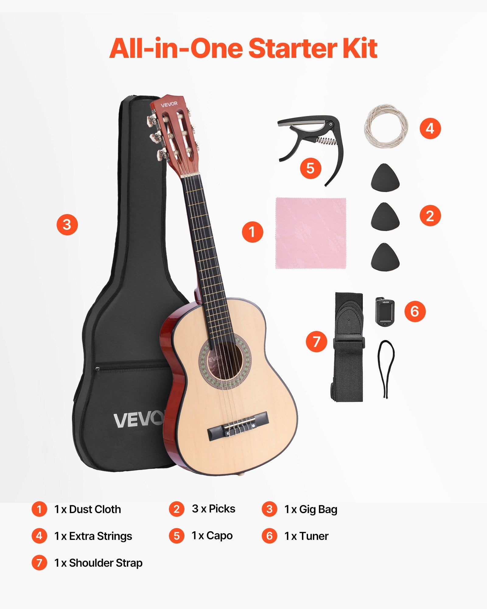 Klasikinė gitara VEVOR M5126, 780 mm