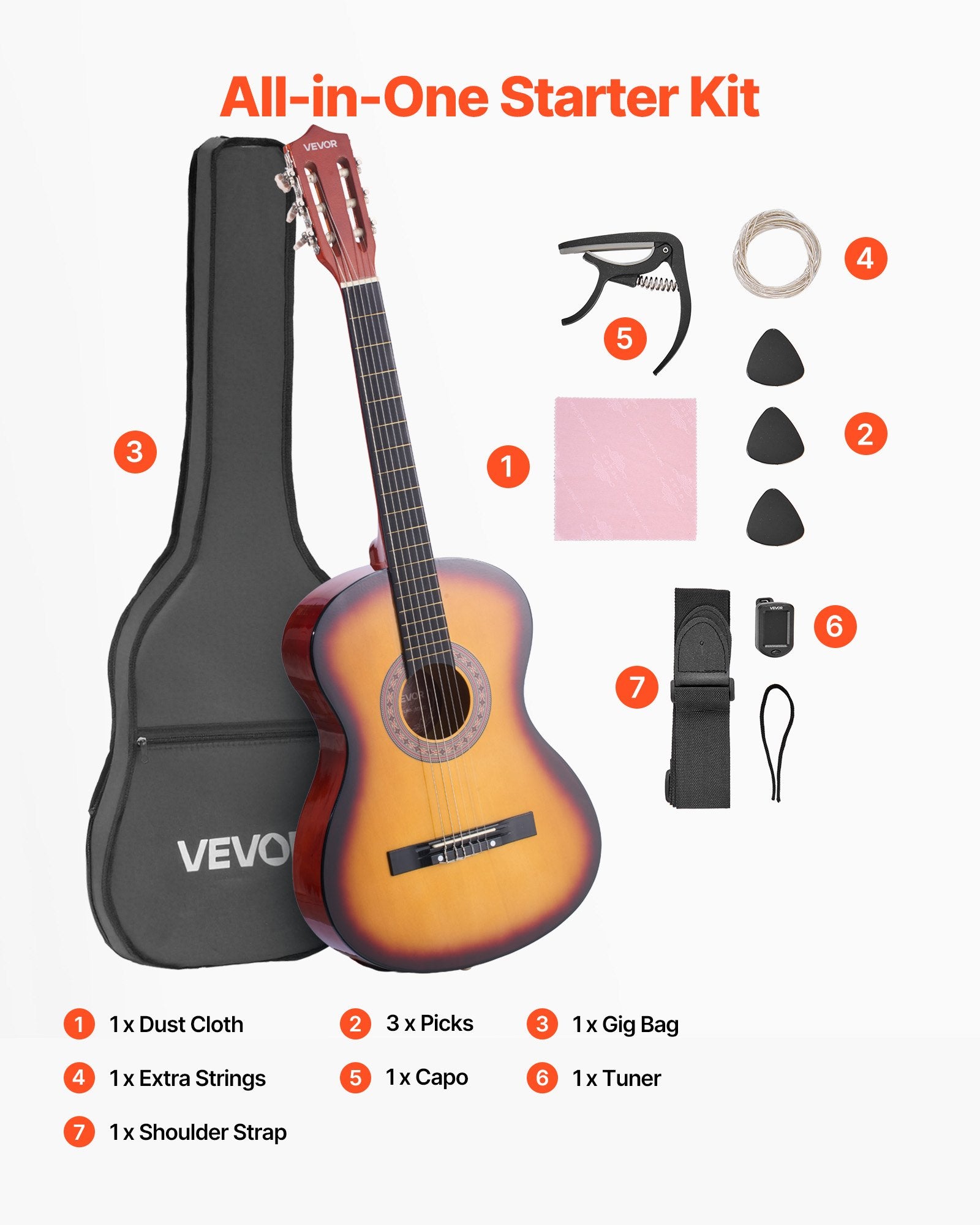Klasikinė gitara VEVOR M5831, 960 mm