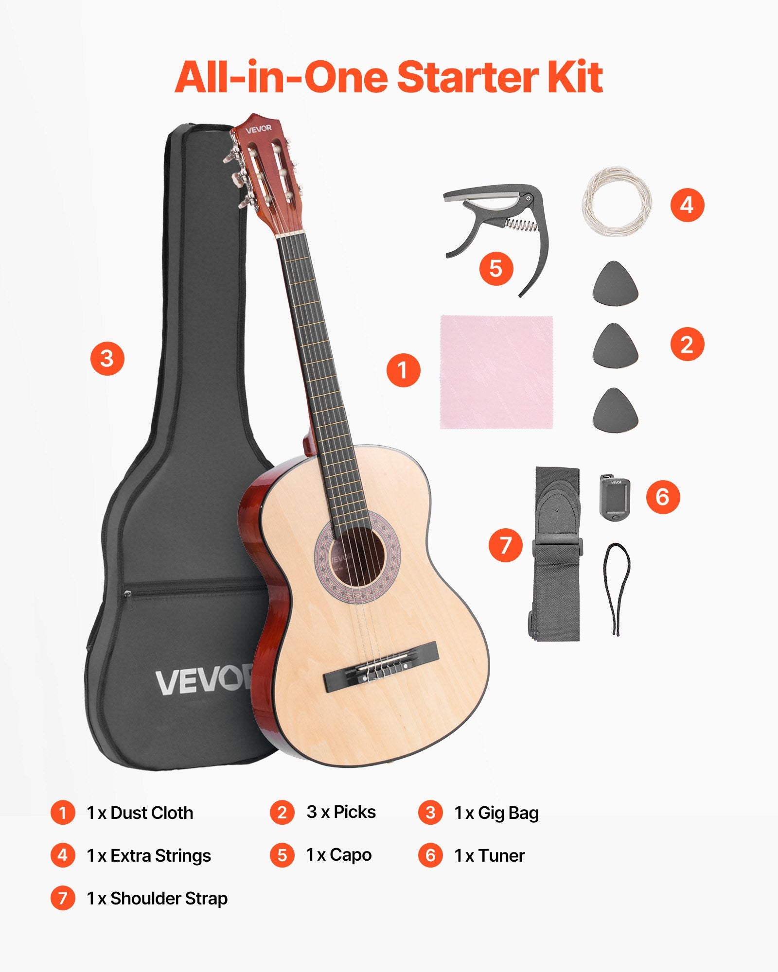 Klasikinė gitara VEVOR M5831, 960 mm