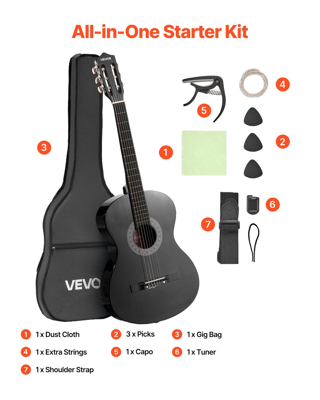 Klasikinė gitara VEVOR M5831, 960 mm