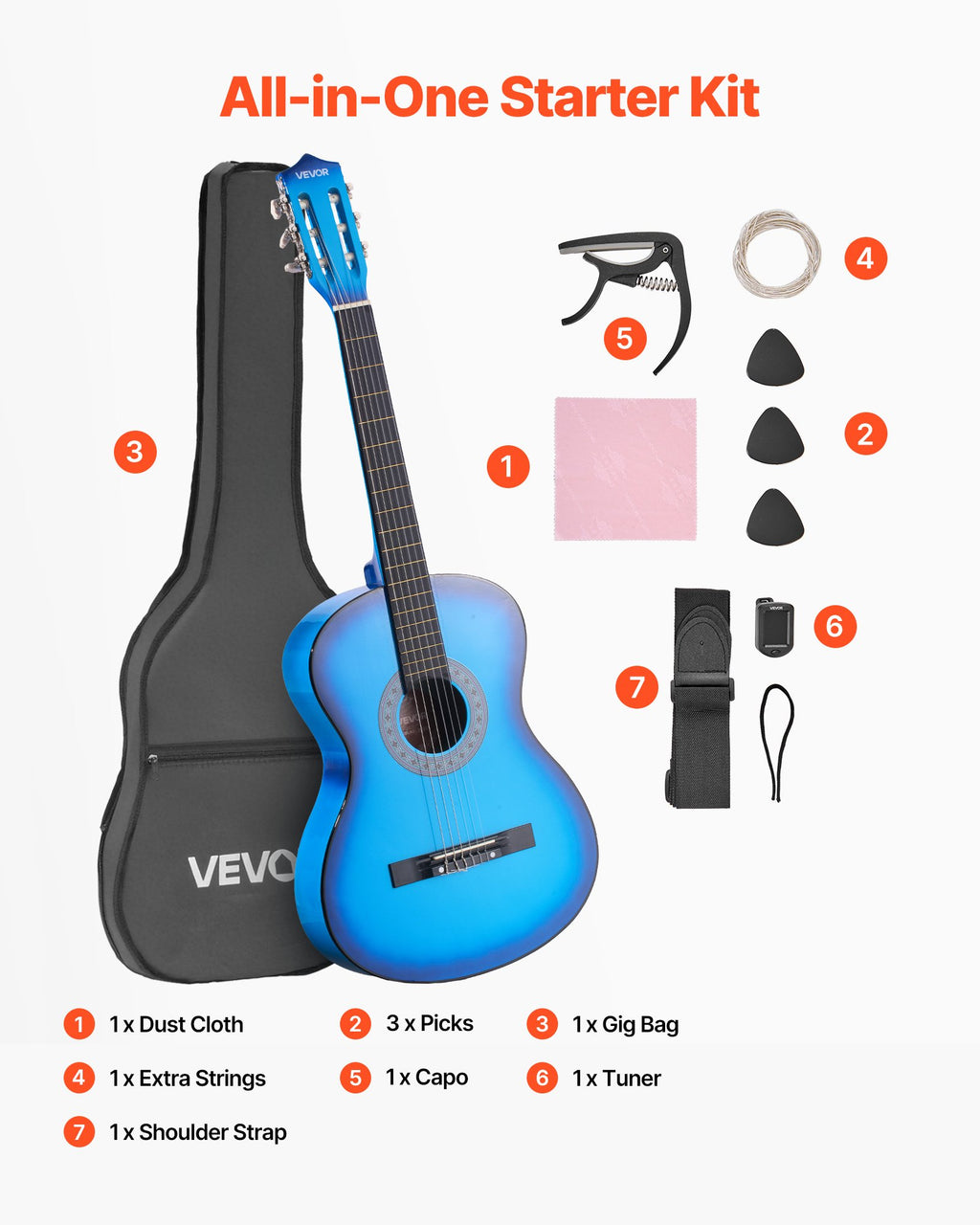 Klasikinė gitara VEVOR M5831, 960 mm