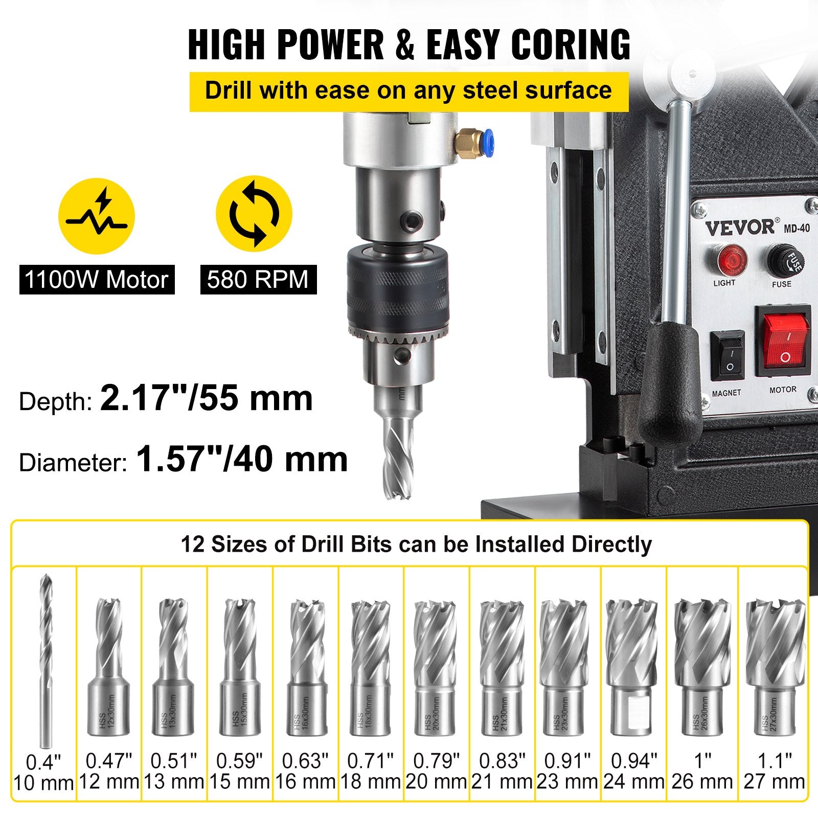 Magnetinis gręžtuvas VEVOR VV-MD-UK12, 1100W
