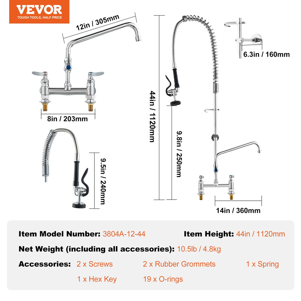 Komercinis virtuvės maišytuvas VEVOR 3804A-12-44, 112 cm aukščio