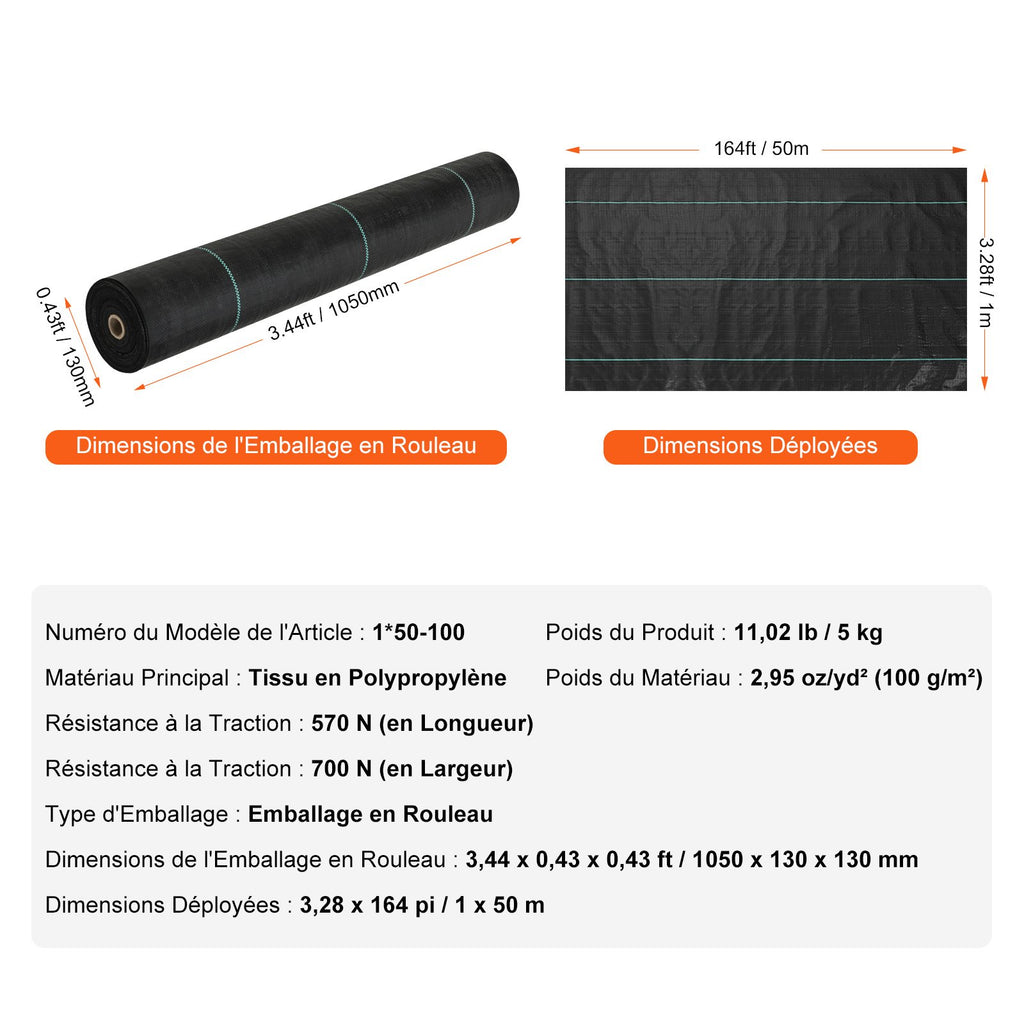 Geotekstilė nuo piktžolių VEVOR 1*50-100, 1 x 50 m