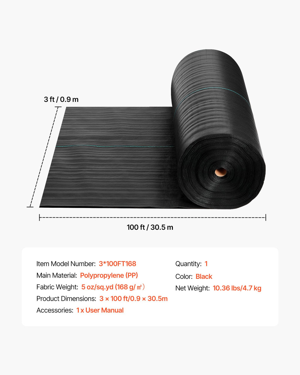 Geotekstilė piktžolėms VEVOR 3*100FT168, 0,9x30,5 m