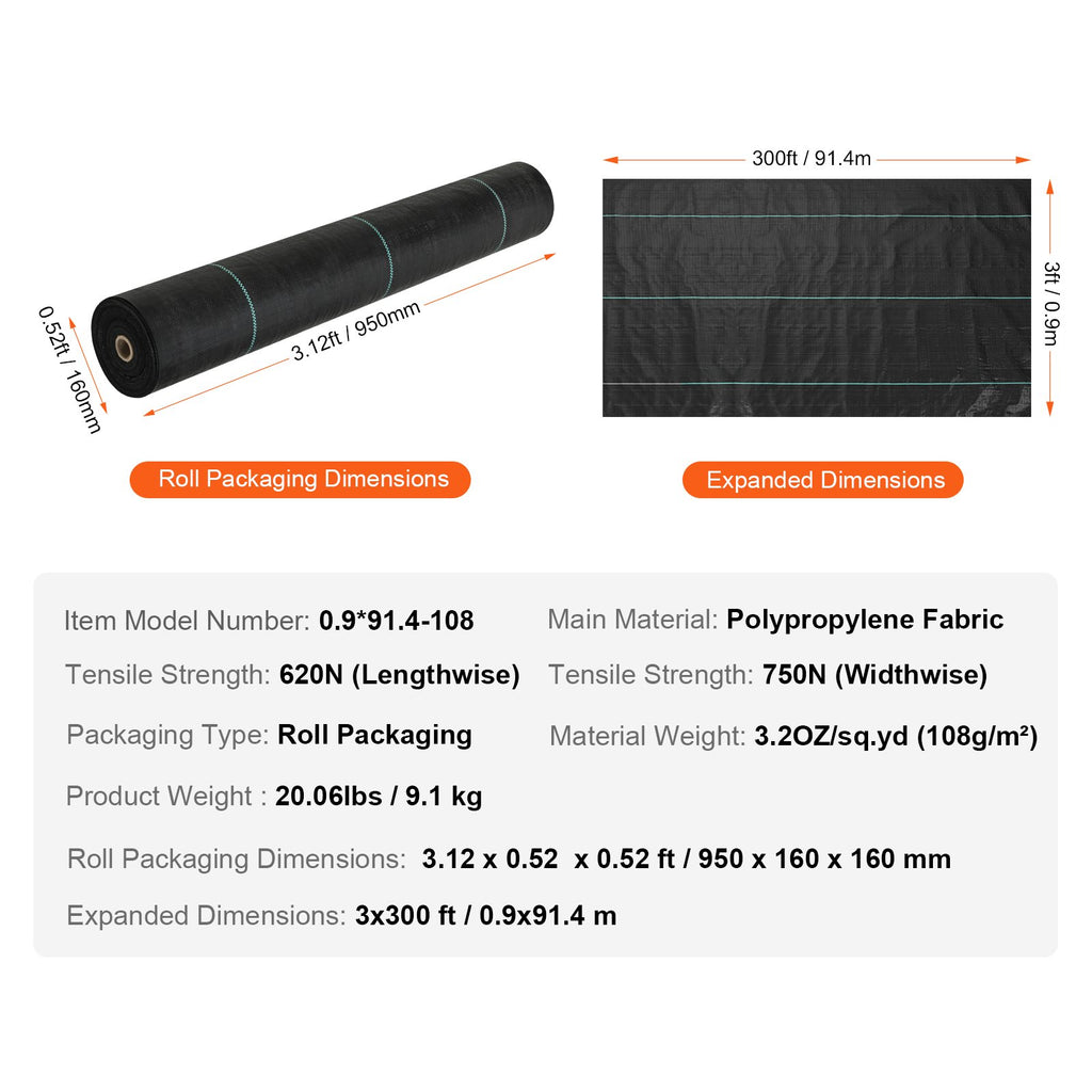 Agrotekstilė nuo piktžolių VEVOR 0.9*91.4-108, 0,91 x 91,44 m