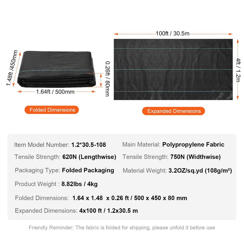 Geotekstilė nuo piktžolių VEVOR 1.2*30.5-108, 1,2 x 30,5 m