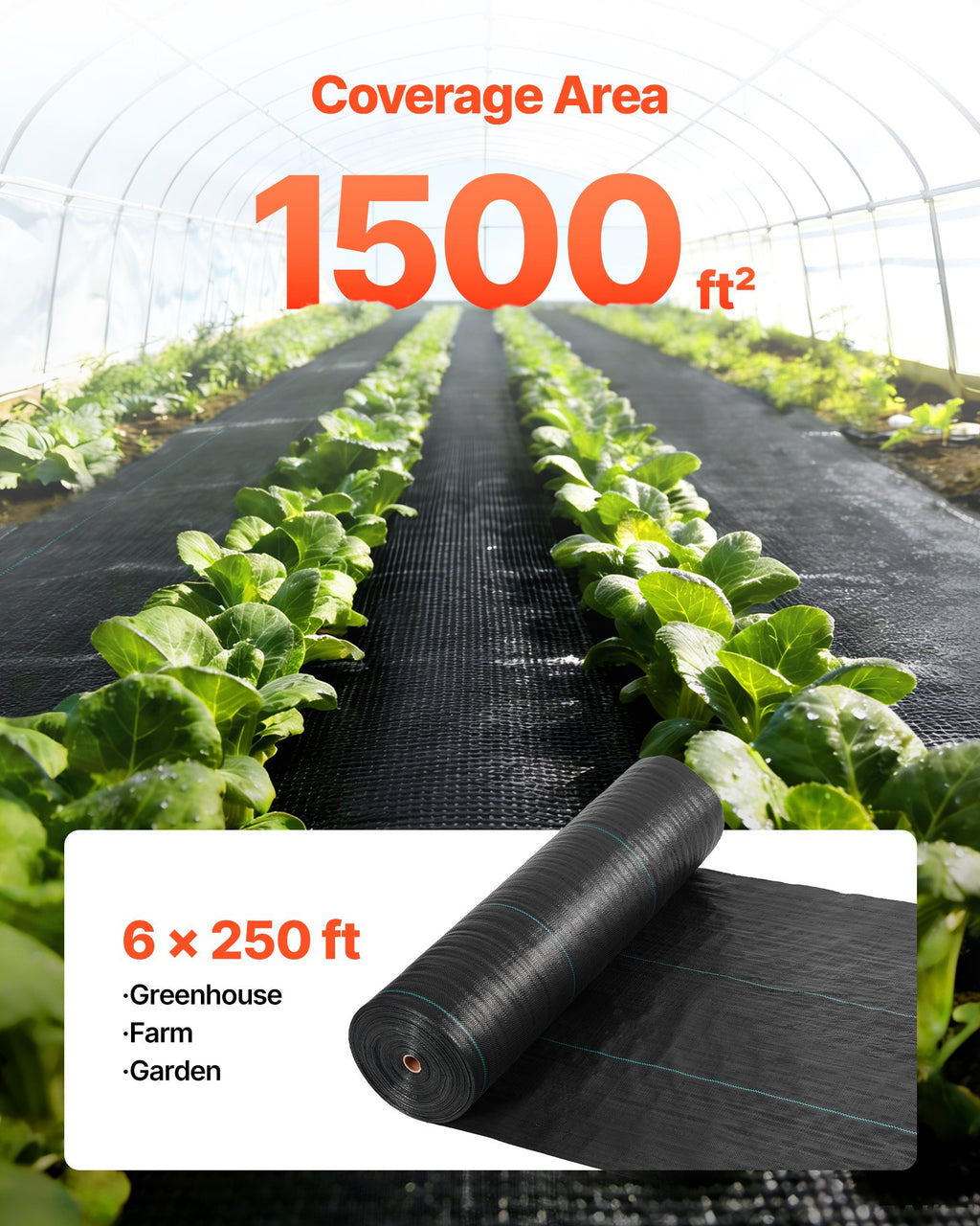 Audinys nuo piktžolių VEVOR 6*250FT168, 1.8x76.2 m, 168 g/m²