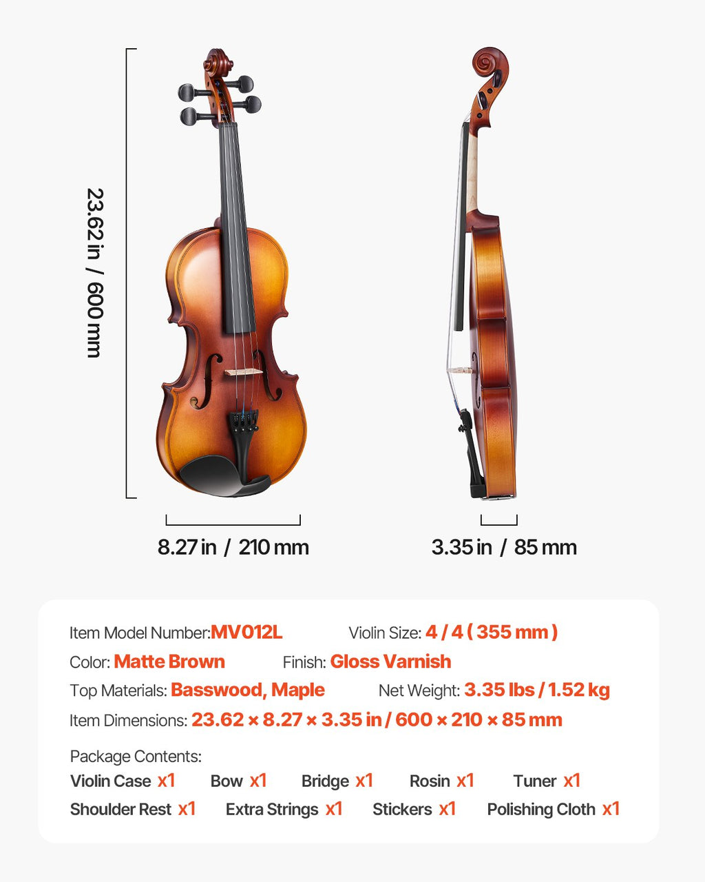 Smuikas VEVOR MV012L, 4/4 dydis