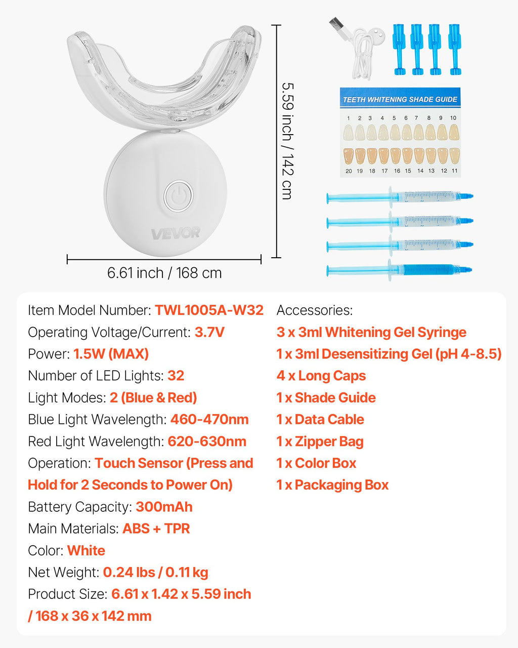 Dantų balinimo rinkinys VEVOR TWL1005A-W32, 32 LED lemputės