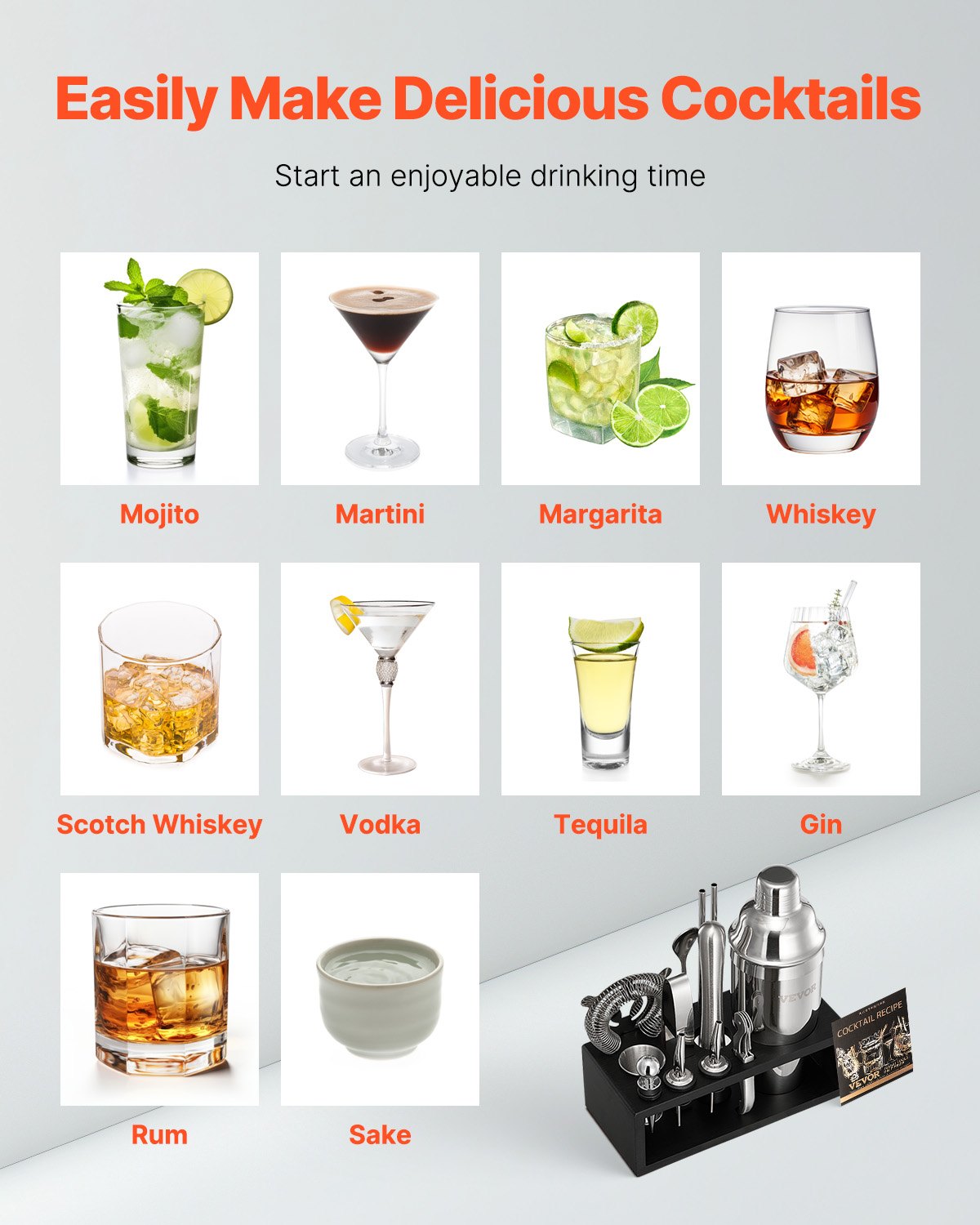 Kokteilių plakiklių rinkinys VEVOR CL-04, 13 dalių