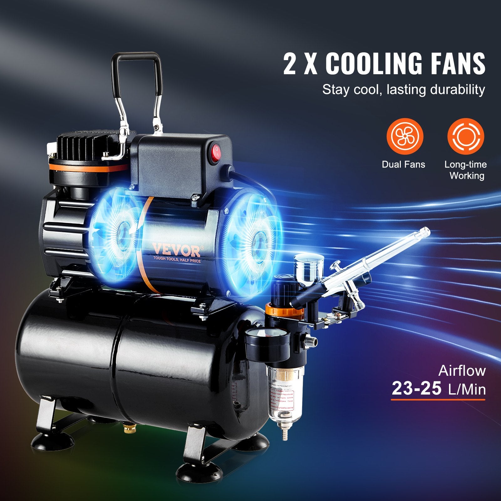 Aerografijos rinkinys VEVOR TC-20B, 3,5 l oro talpa