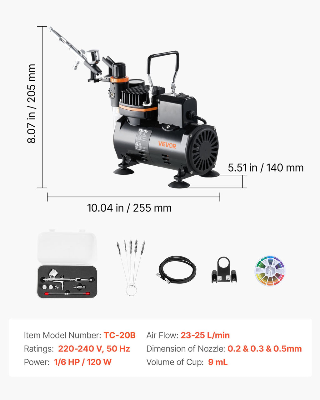 Aerografo rinkinys VEVOR TC-20B, 120 W