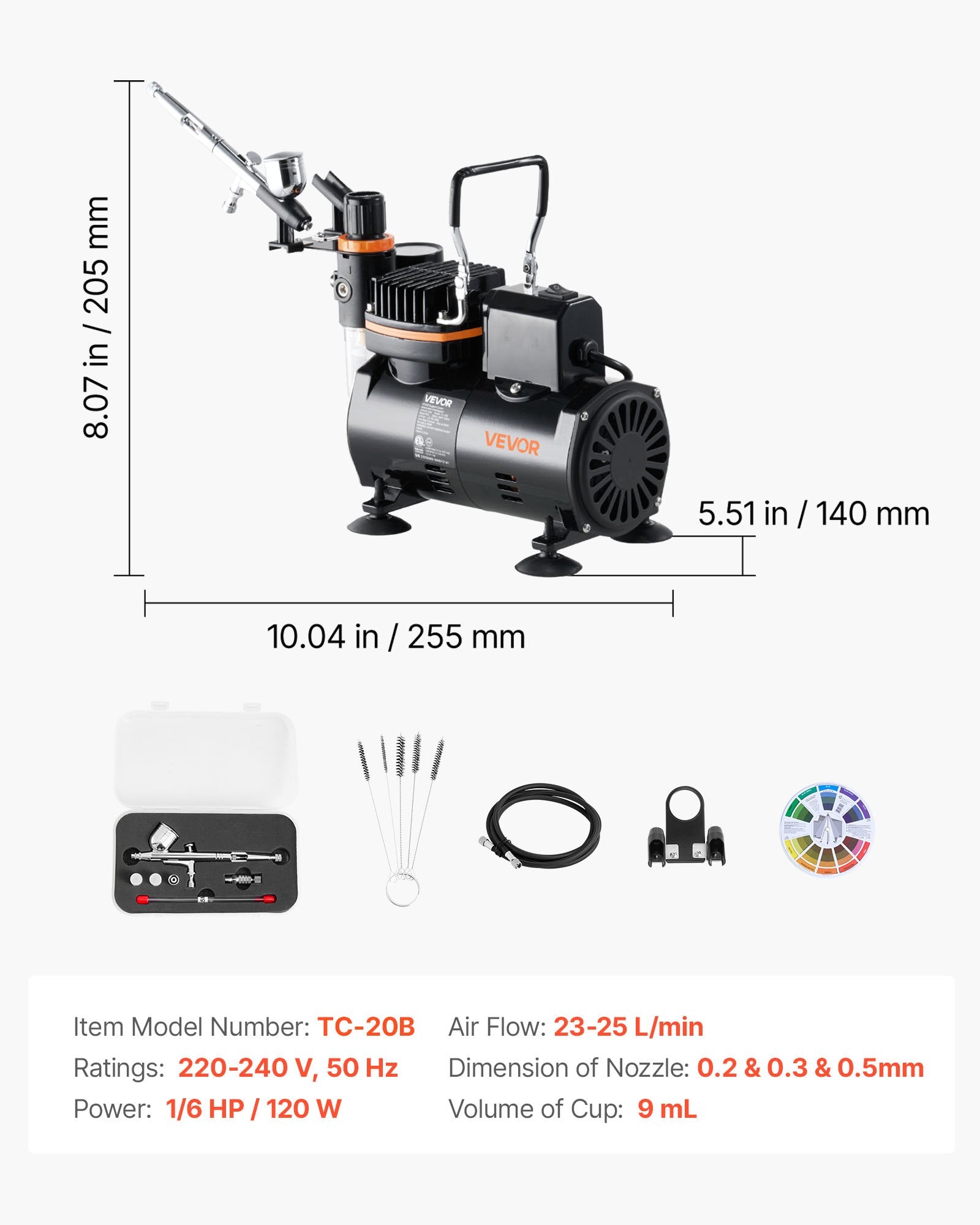 Aerografo rinkinys VEVOR TC-20B, 120 W