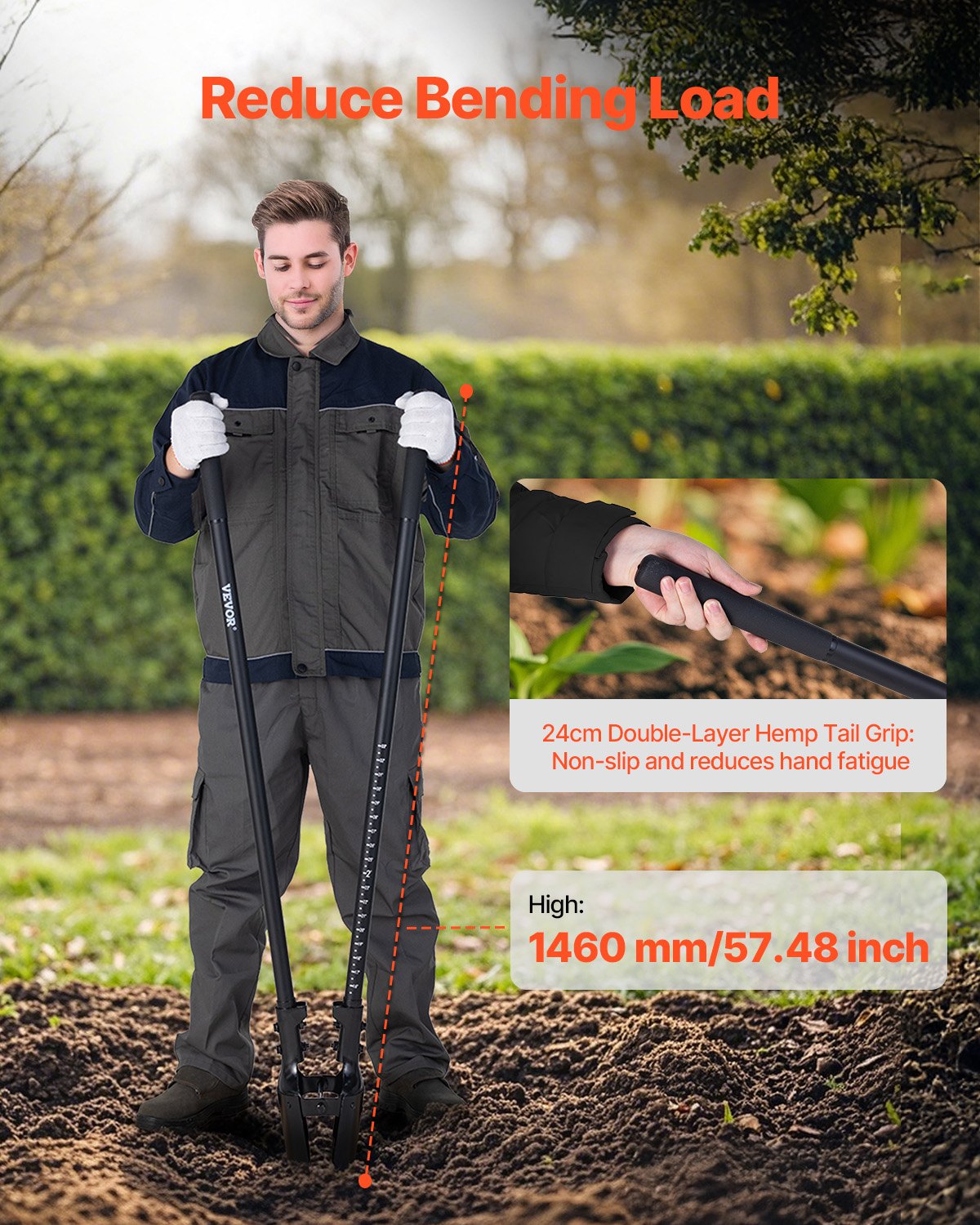 Rankinis polių duobių kasiklis VEVOR APH525X, 146 cm ilgio