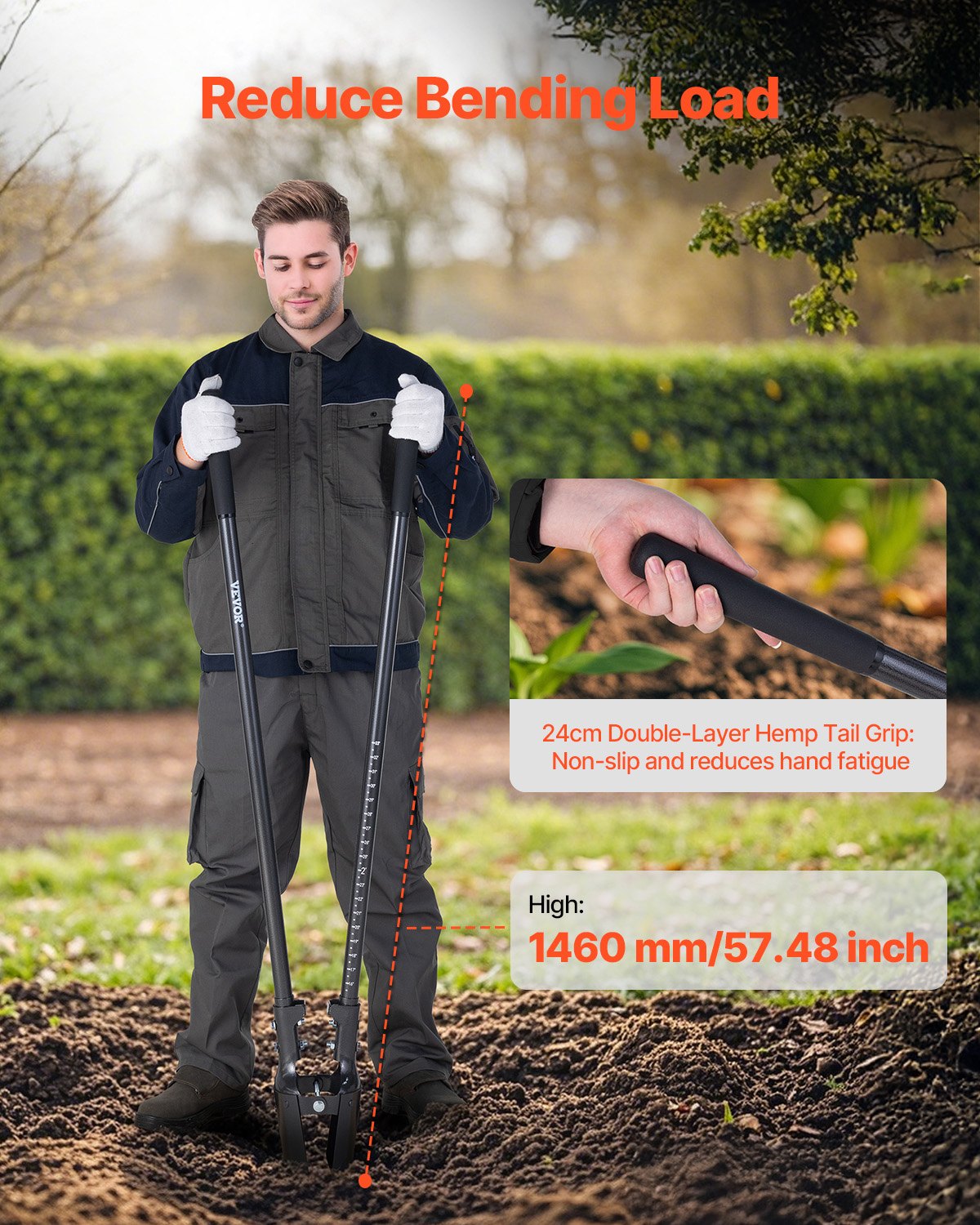Rankinis žemės grąžtas VEVOR APH525, 146 cm ilgio