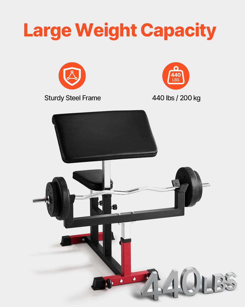 Bicepsų treniruoklis (Preacher Curl) VEVOR ax1010, 200 kg apkrova