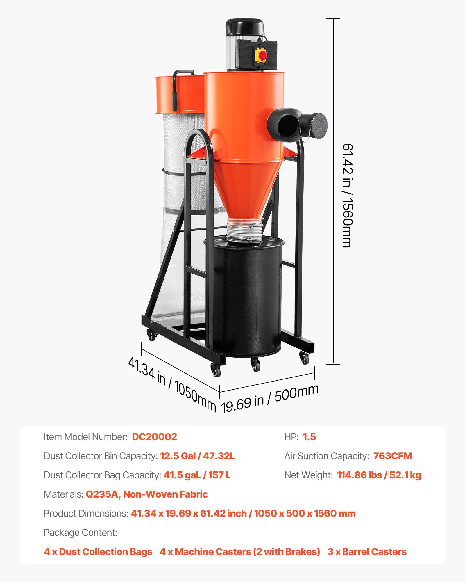 Cikloninis dulkių surinkėjas VEVOR DC20002, 763 CFM