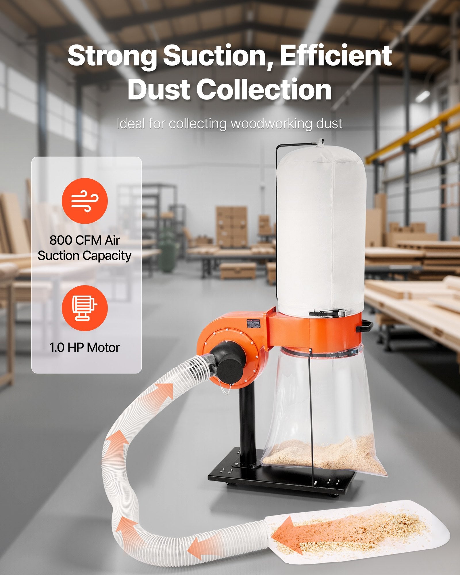 Dulkių siurblys-nutraukėjas VEVOR DC100, 800 CFM